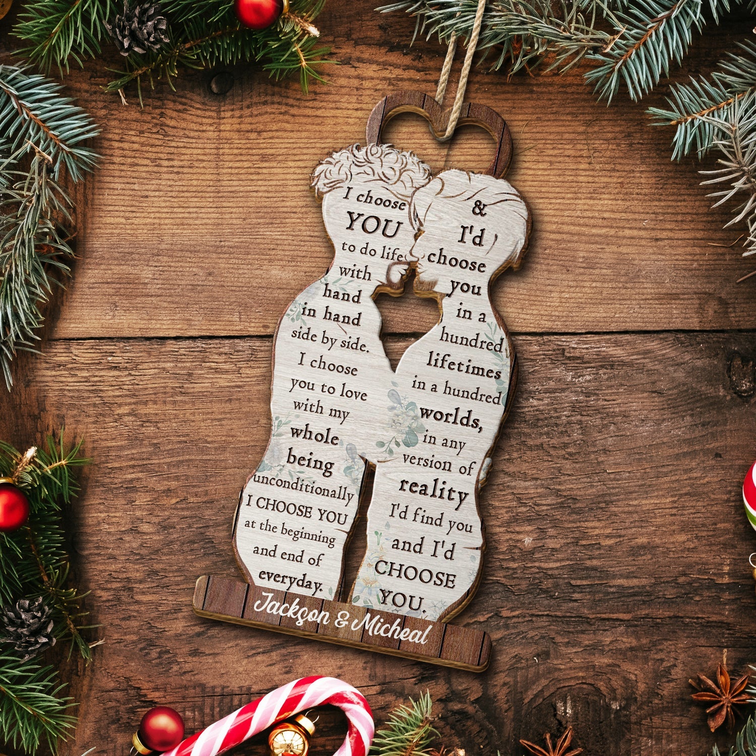 I Choose You - Christmas Gift For Couples - Personalized Wooden Cutout Ornament - Image 5