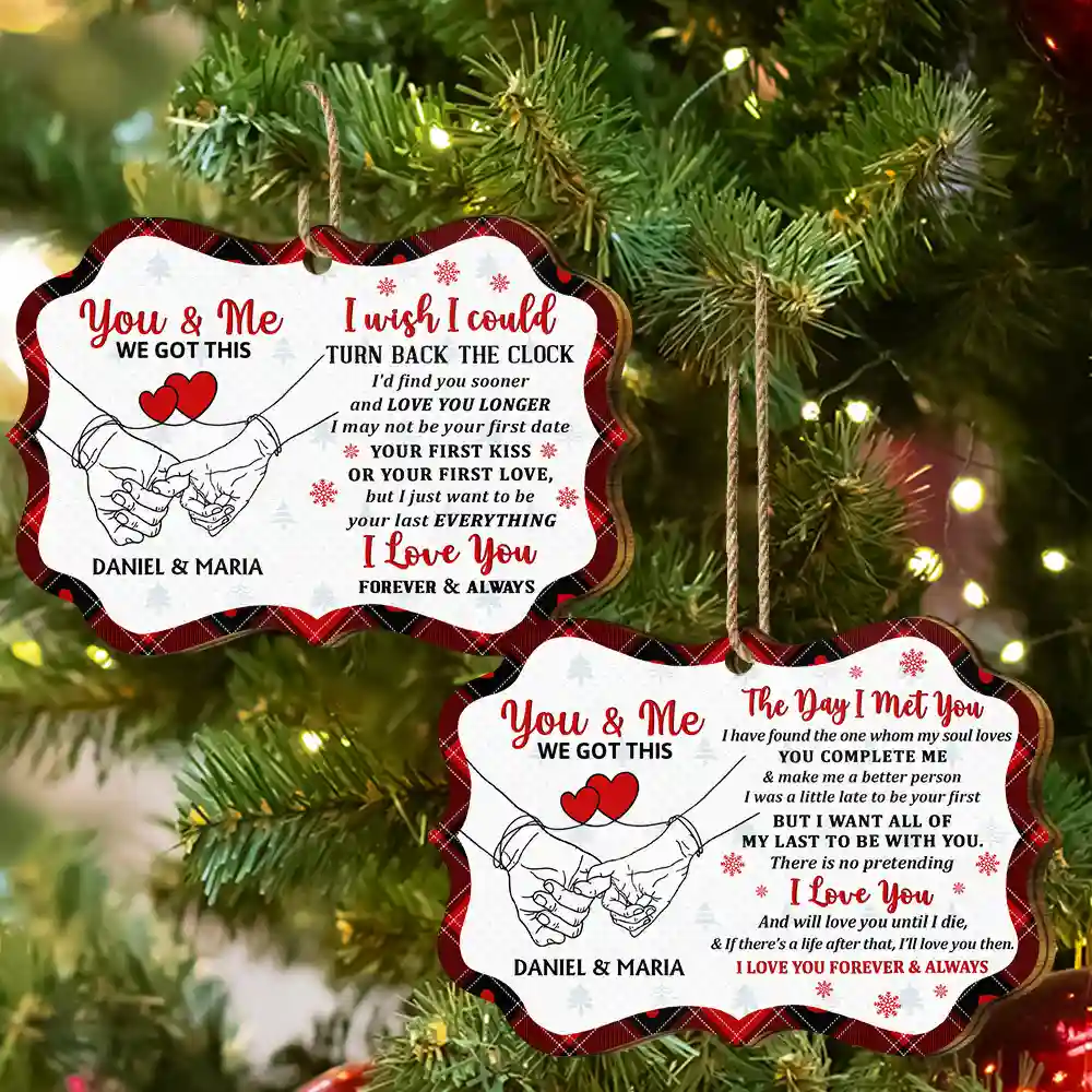 I Choose You To Do Life With Hand In Hand - Personalized Medallion Wooden Ornament - Image 6