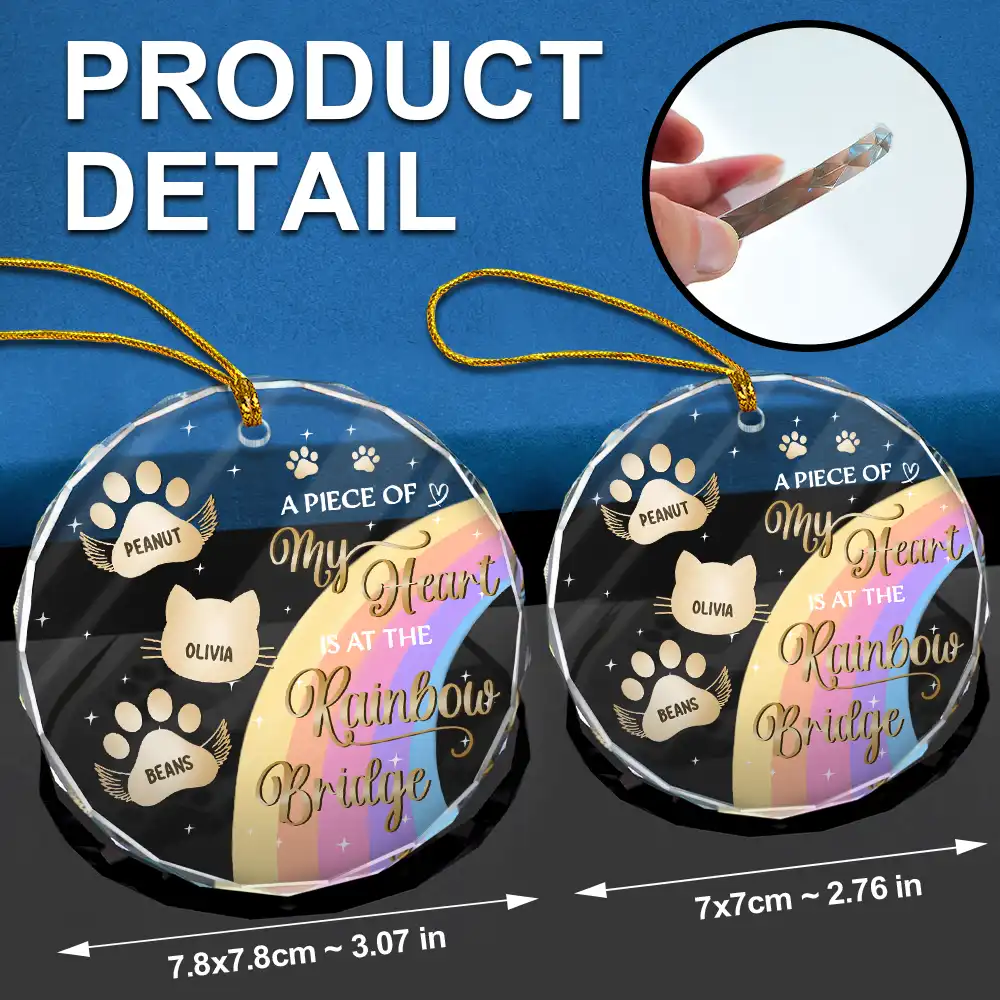 I Crossed The Rainbow Bridge Memorial Pet - Personalized Circle Glass Ornament - Image 6