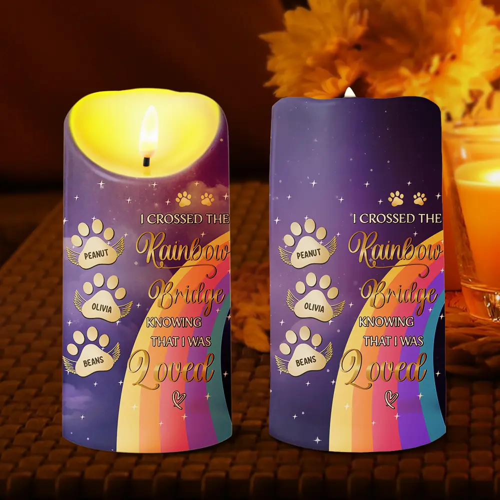 I Crossed The Rainbow Bridge Memorial Pet - Personalized Flameless LED Candle - Image 2