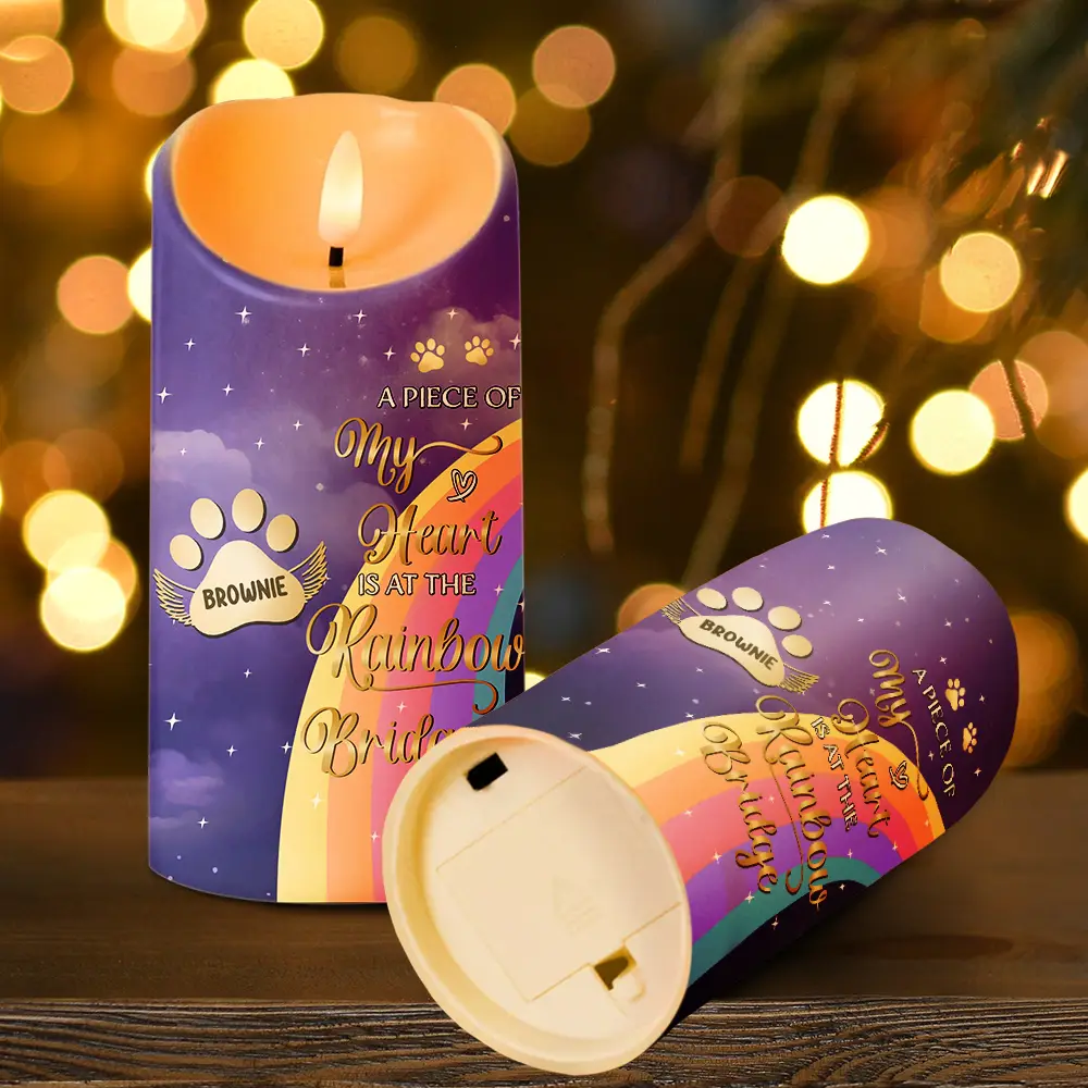 I Crossed The Rainbow Bridge Memorial Pet - Personalized Flameless LED Candle - Image 4