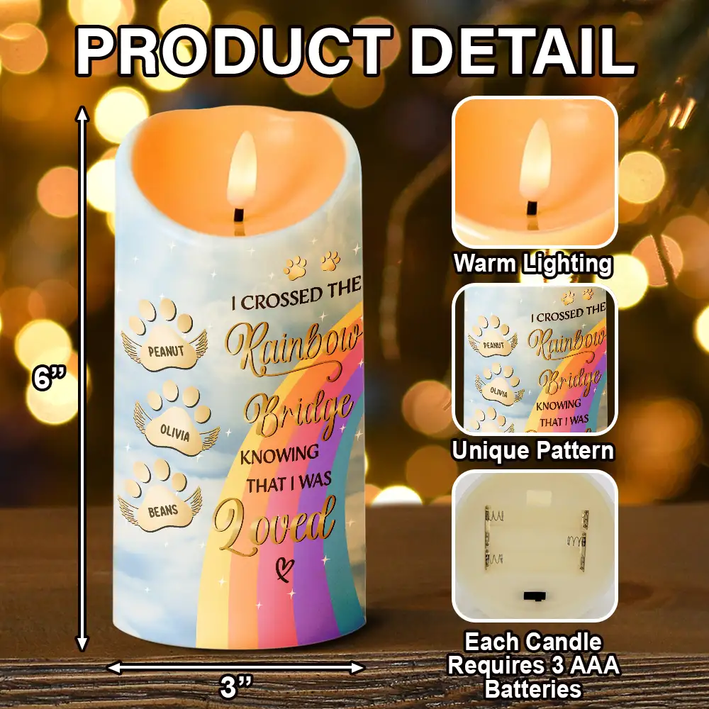 I Crossed The Rainbow Bridge Memorial Pet - Personalized Flameless LED Candle - Image 5