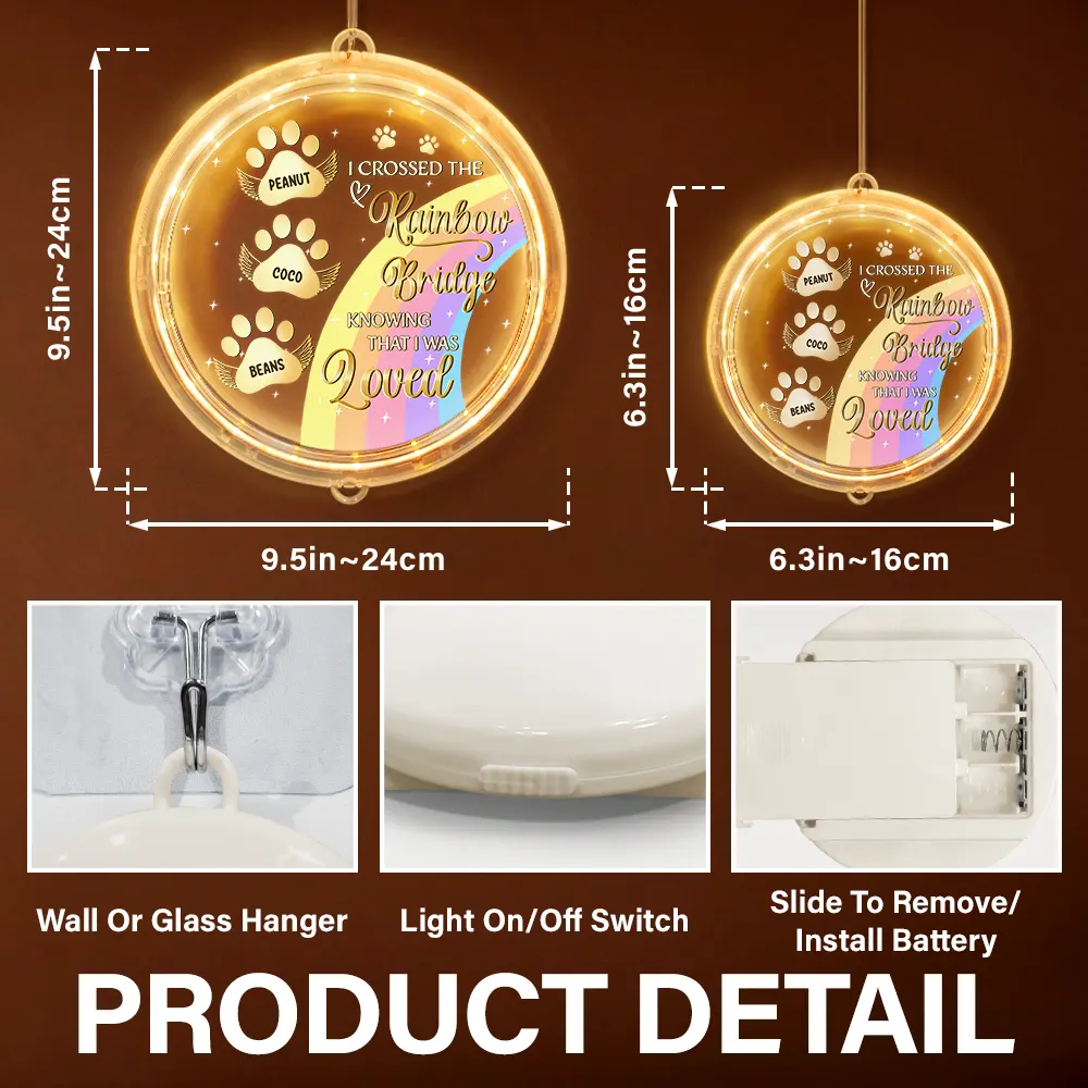 I Crossed The Rainbow Bridge Memorial Pet - Personalized LED Pendant Light - Image 6