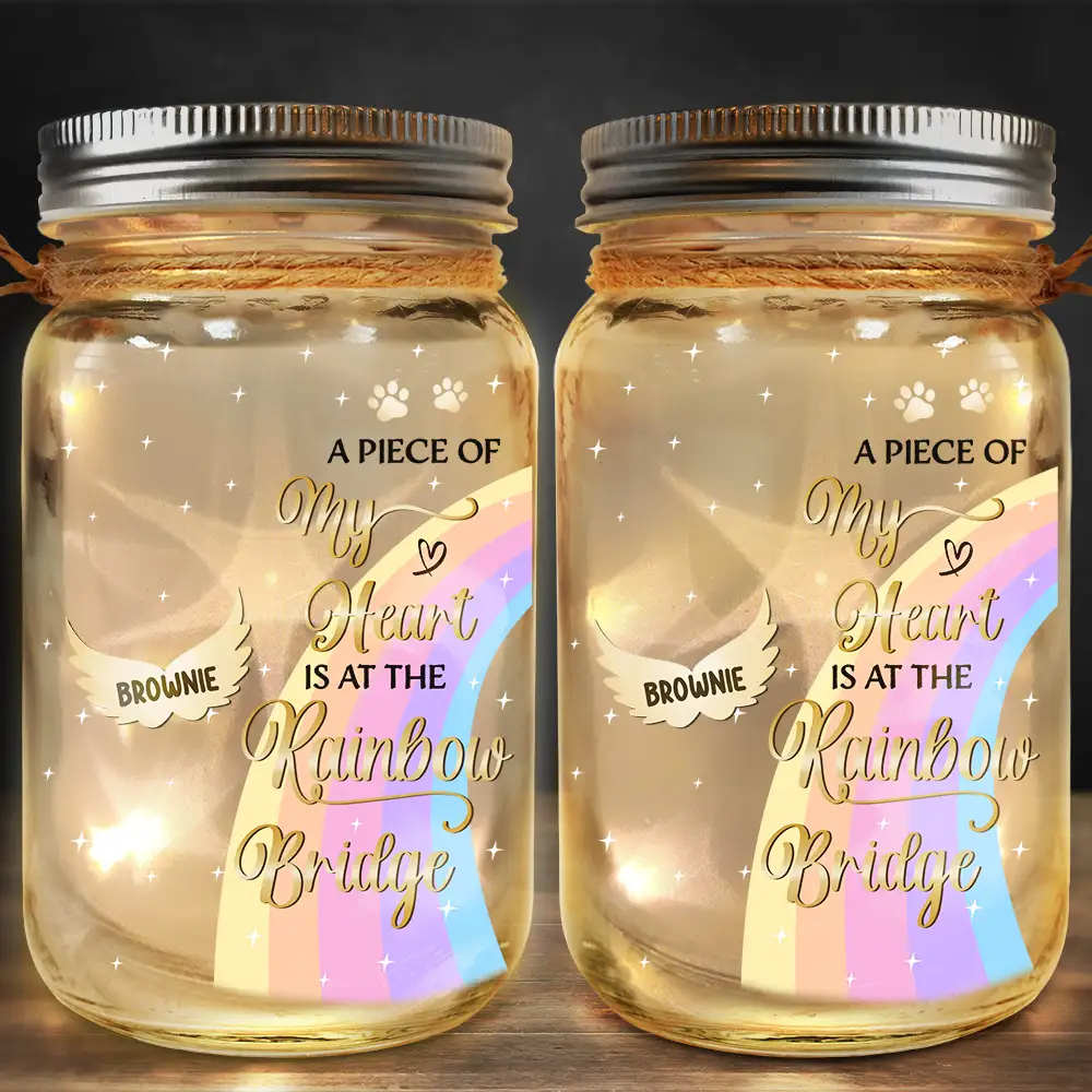 I Crossed The Rainbow Bridge Memorial Pet - Personalized Mason Jar Light - Image 2