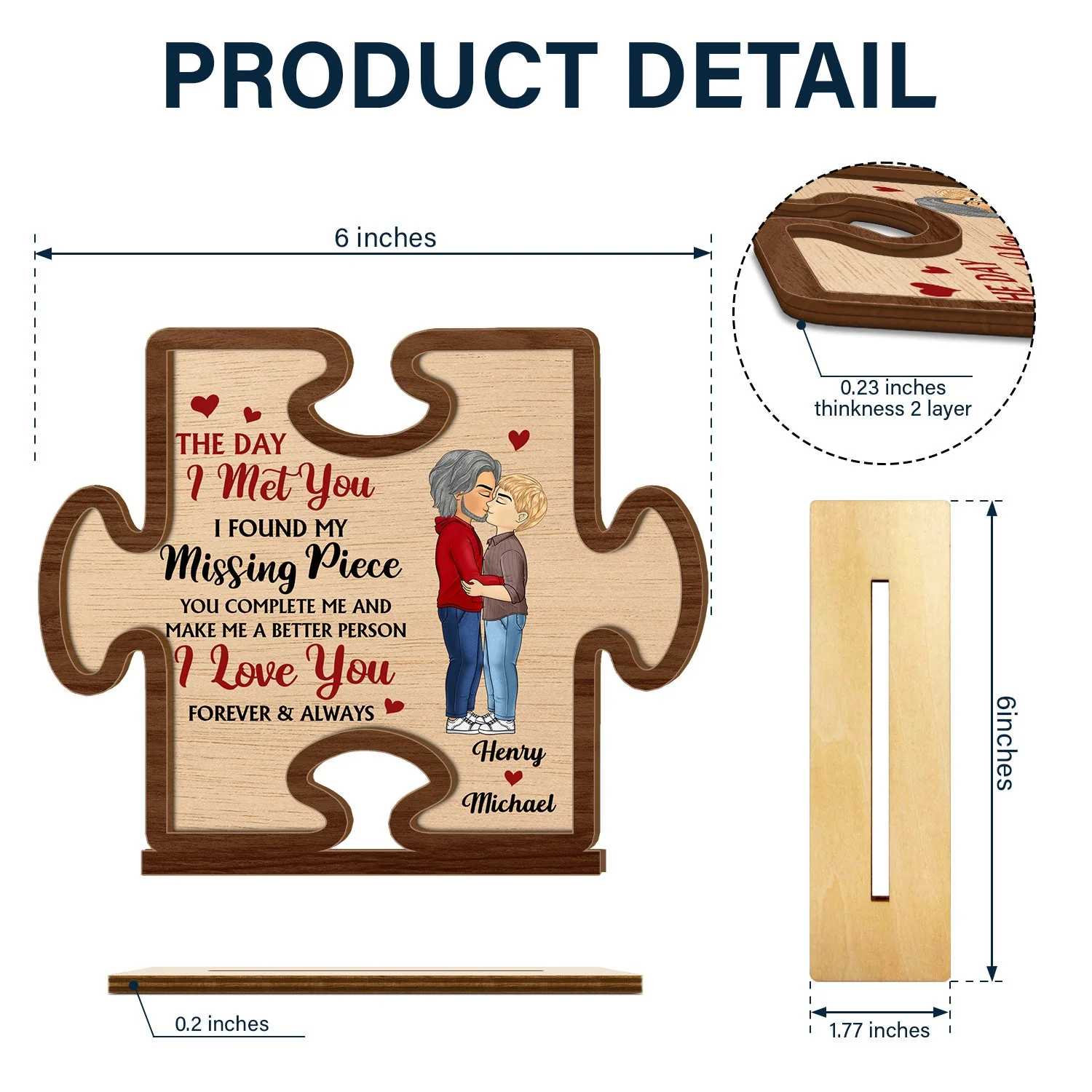I Found My Missing Piece - Gift For Couple - Personalized Custom Shaped 2-Layered Wooden Plaque - Image 3