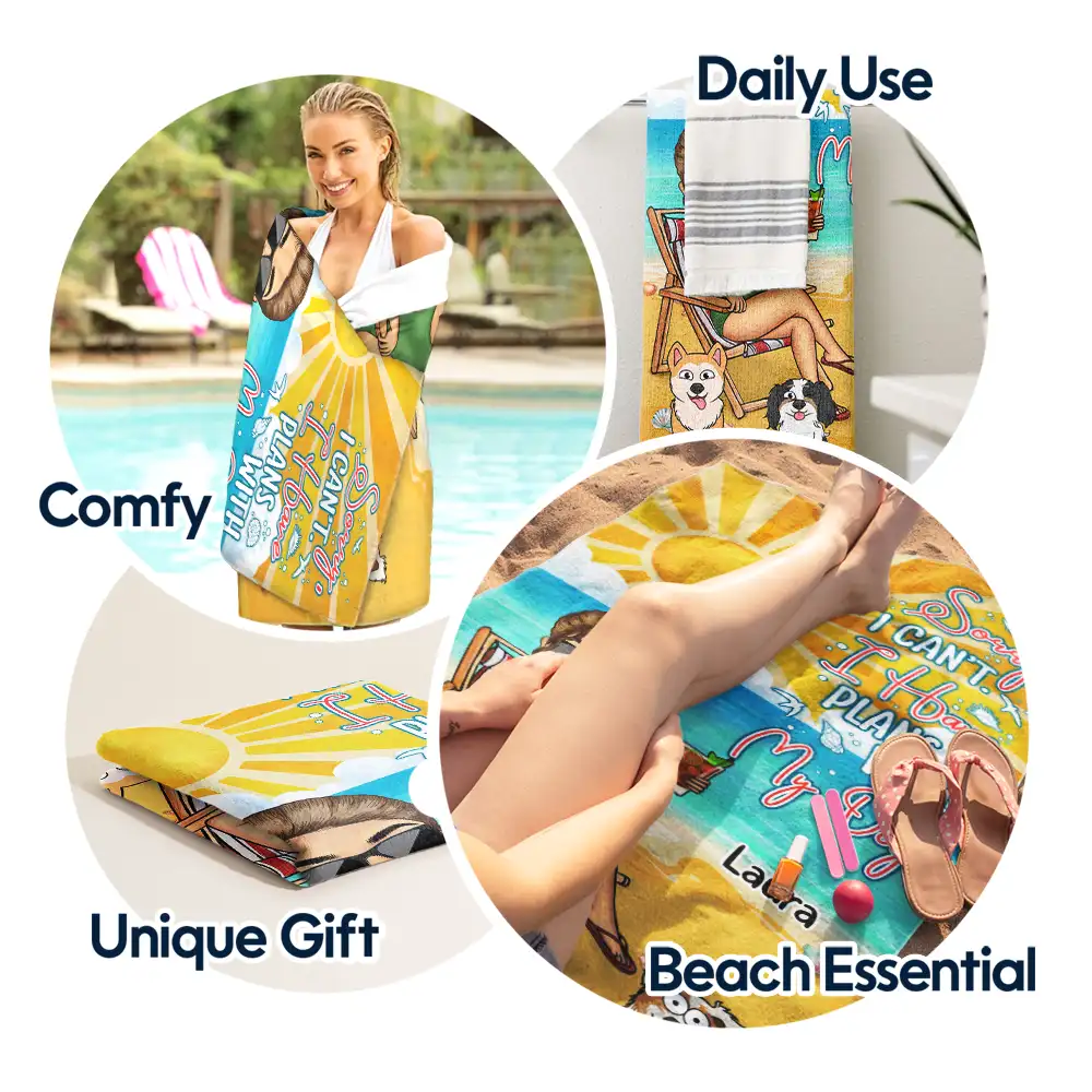 I Have Plans With My Dogs Summer Beach Vibes - Personalized Beach Towel - Image 5