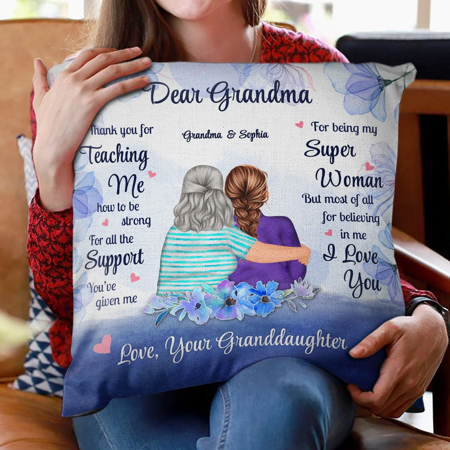 I Hugged This Soft Pillow Morning, Noon And Night Watercolor Style - Birthday, Loving Gift For Mom, Mother, Grandma, Grandmother, Daughter, Granddaughter - Personalized Custom Pillow - Image 2