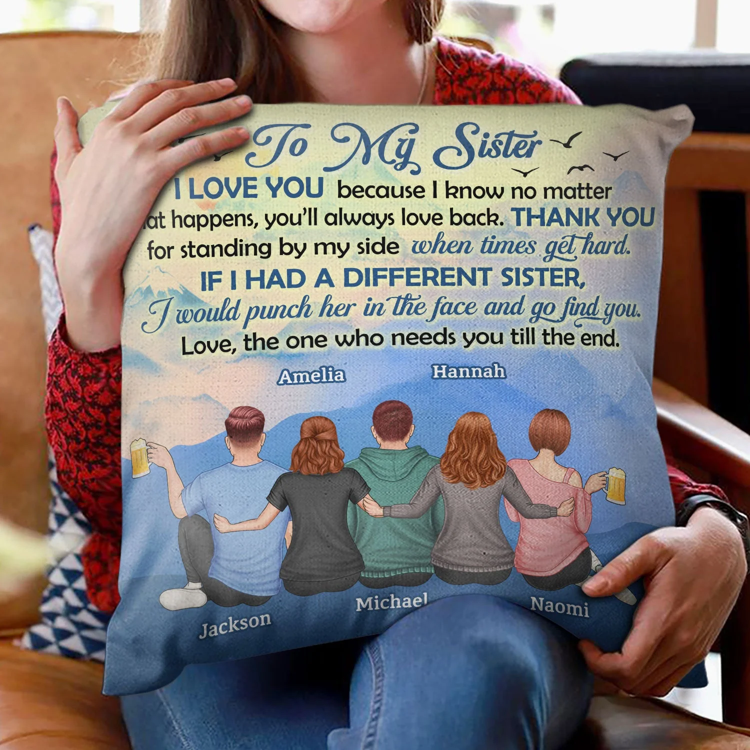 I Hugged This Soft Pillow Squeezed It Really Tight - Birthday, Loving Gift For Sister, Brother, Siblings, Besties, Friends, Family - Personalized Custom Pillow - Image 2