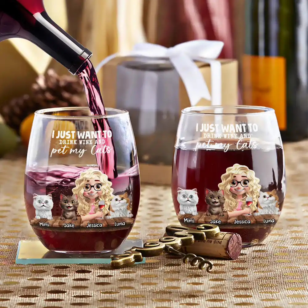 I Just Want To Drink Wine - Personalized Stemless Wine Glass - Image 3