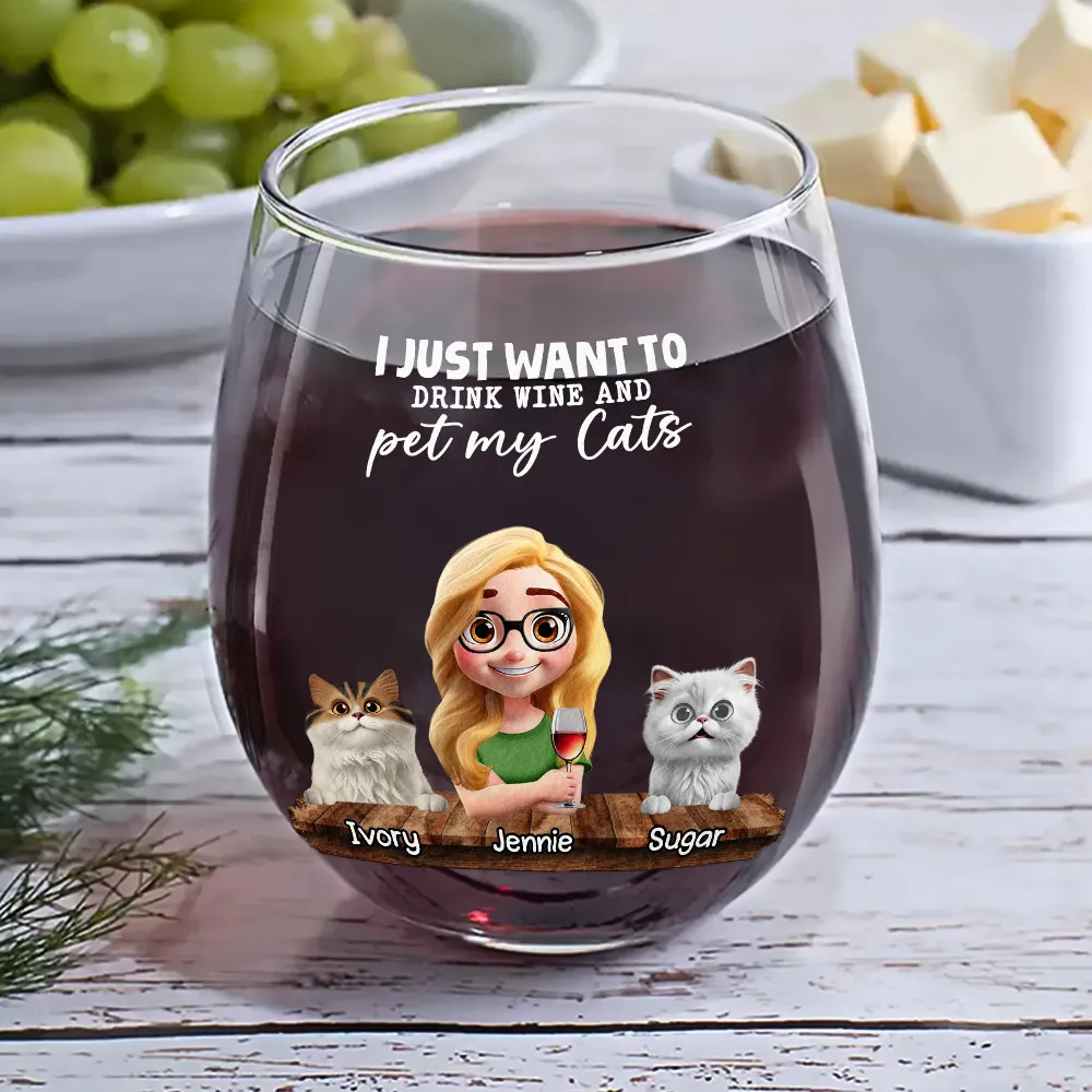 I Just Want To Drink Wine - Personalized Stemless Wine Glass - Image 6