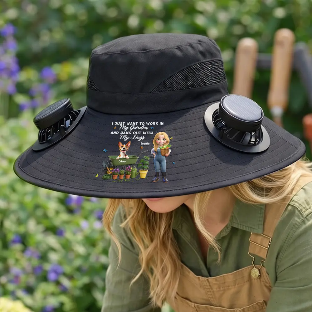 I Just Want To Work In My Garden - Personalized Solar Fan Hat - Image 2