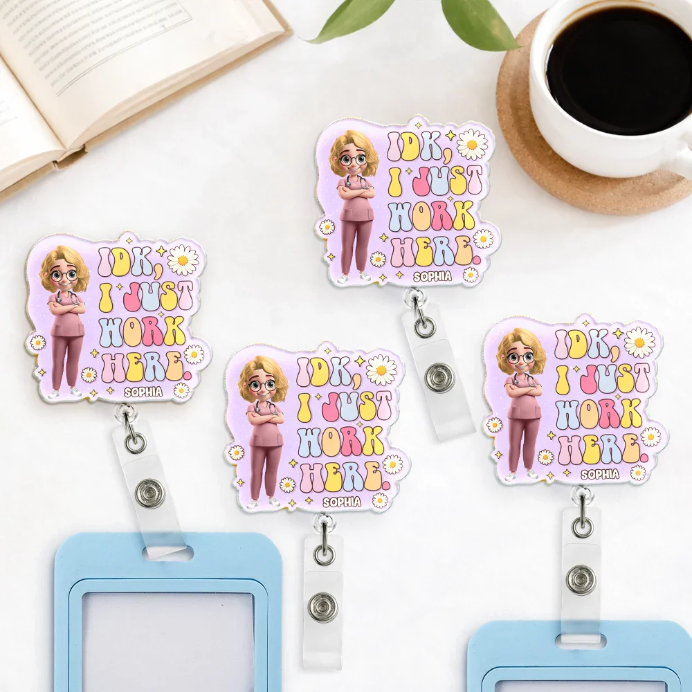 I Just Work Here Nurse - Personalized Badge Reel - Image 4