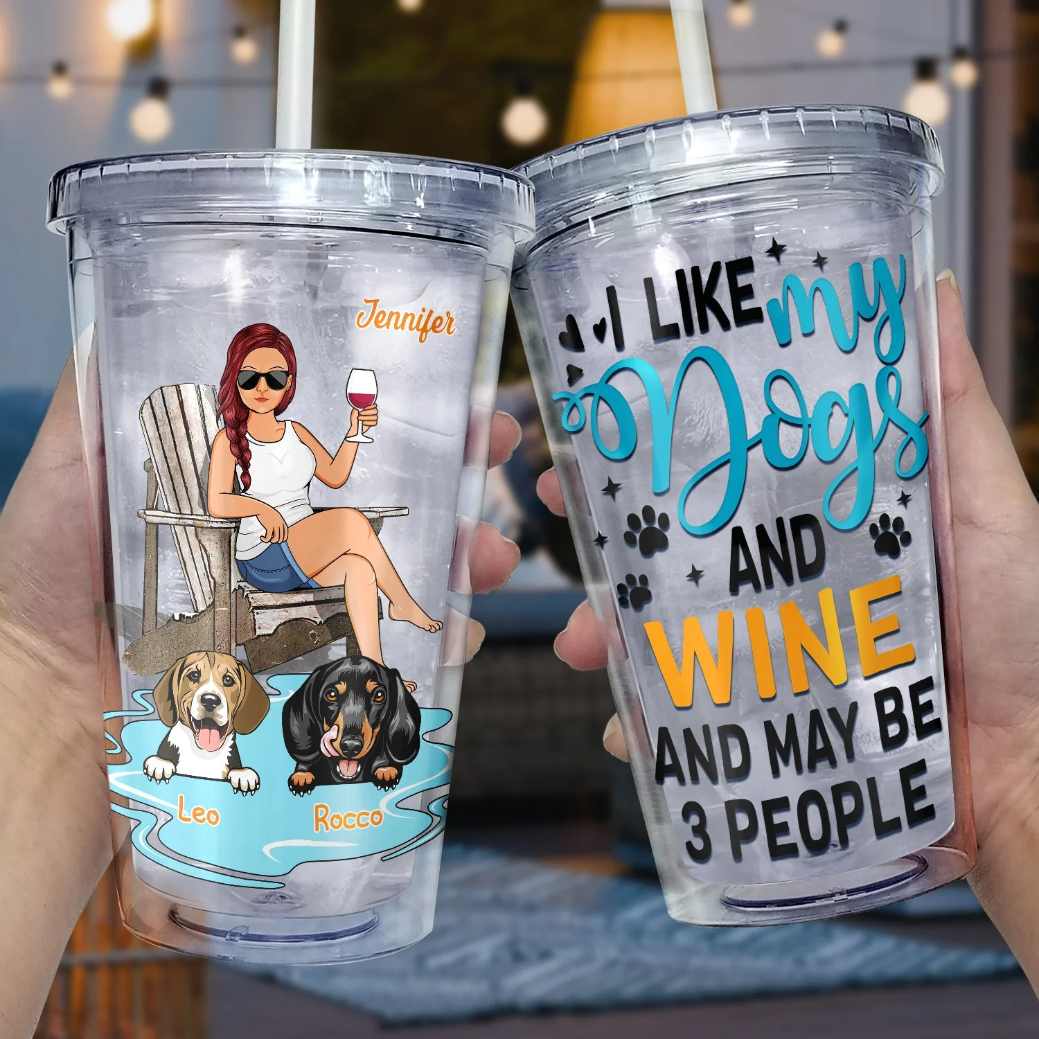 I Like Beer, Wine, Alcohol, Dogs And Maybe 3 People - Gift For Dog Lovers - Personalized Acrylic Insulated Tumbler With Straw - Image 3