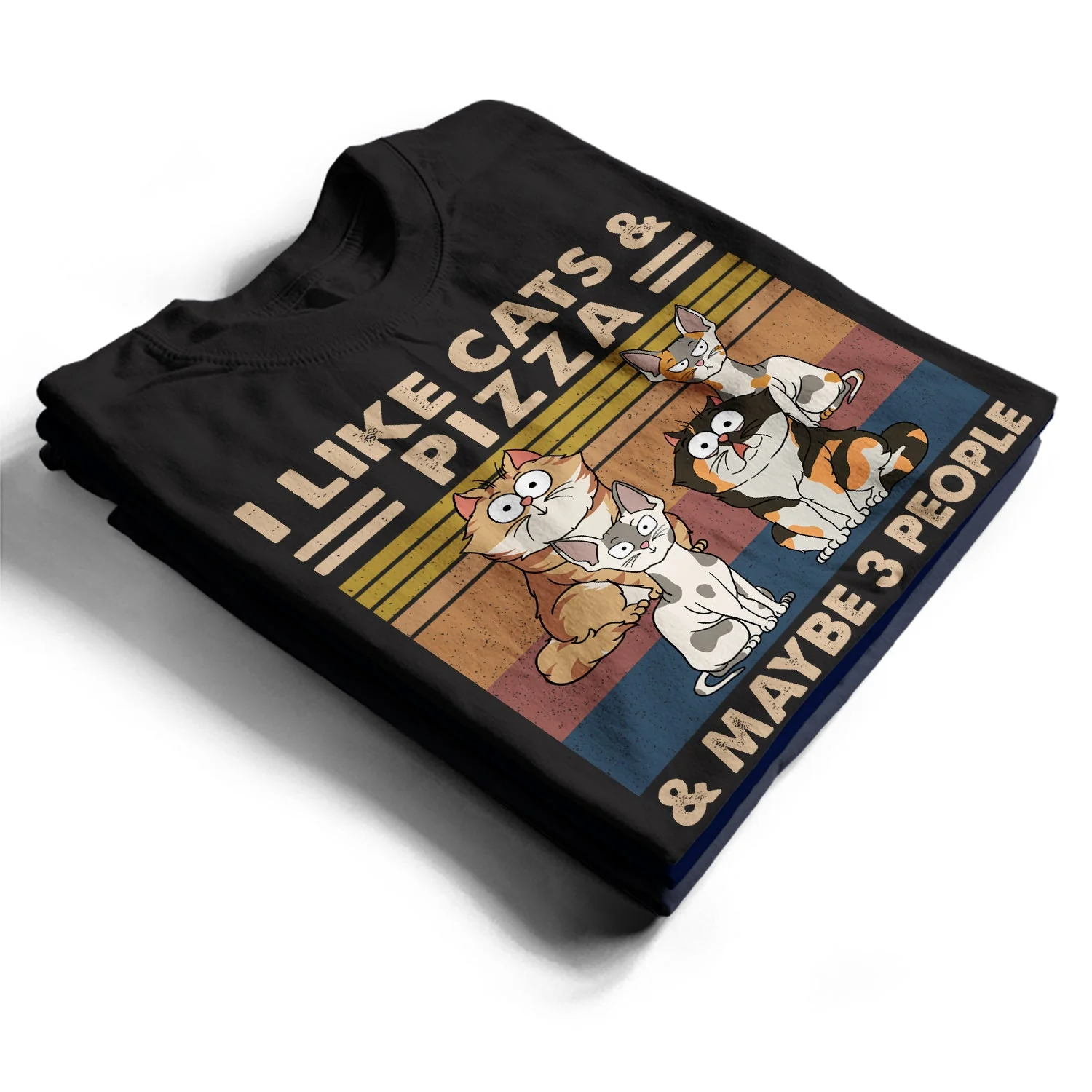 I Like Cats & Alcohol And Maybe 3 People Funny Cartoon Cat - Gift For Cat Lovers - Personalized T Shirt - Image 2