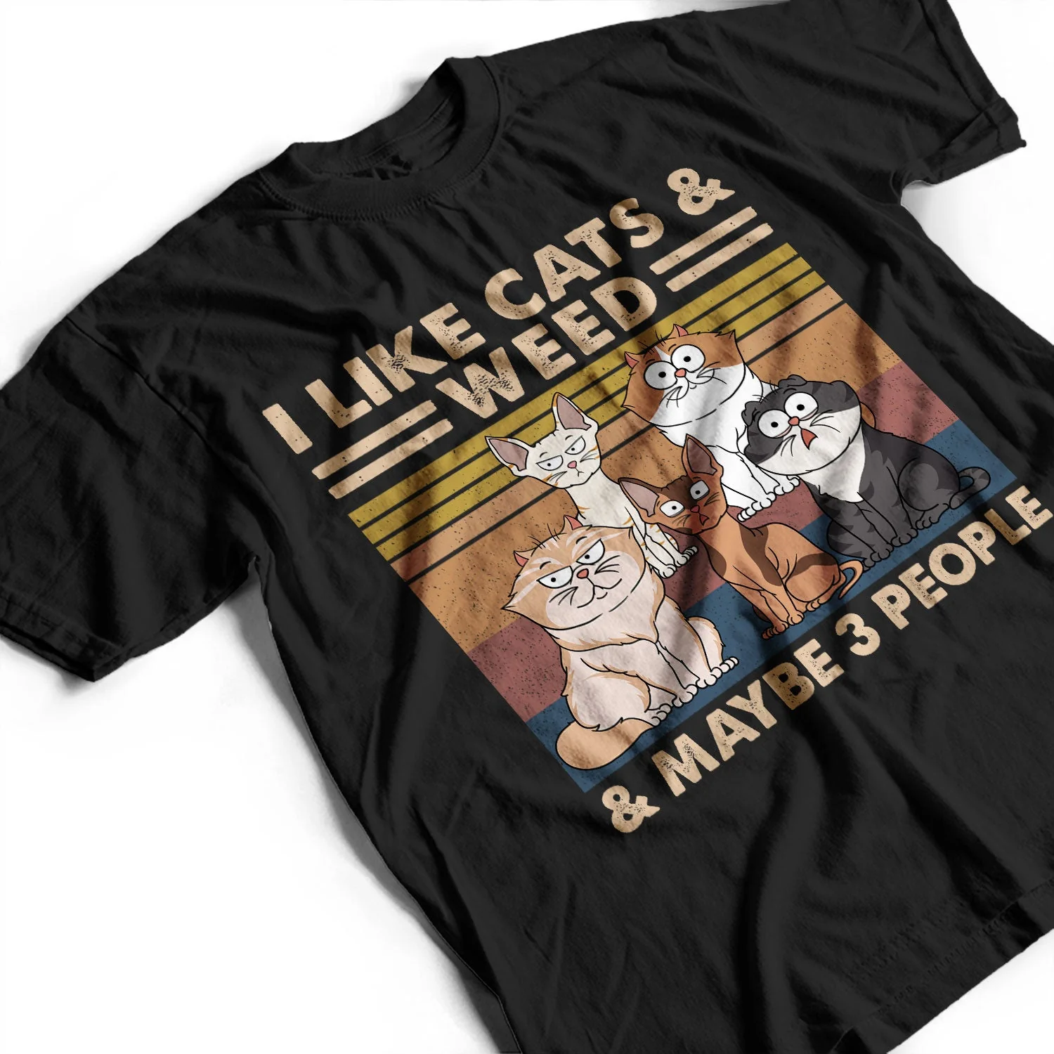 I Like Cats & Alcohol And Maybe 3 People Funny Cartoon Cat - Gift For Cat Lovers - Personalized T Shirt - Image 3
