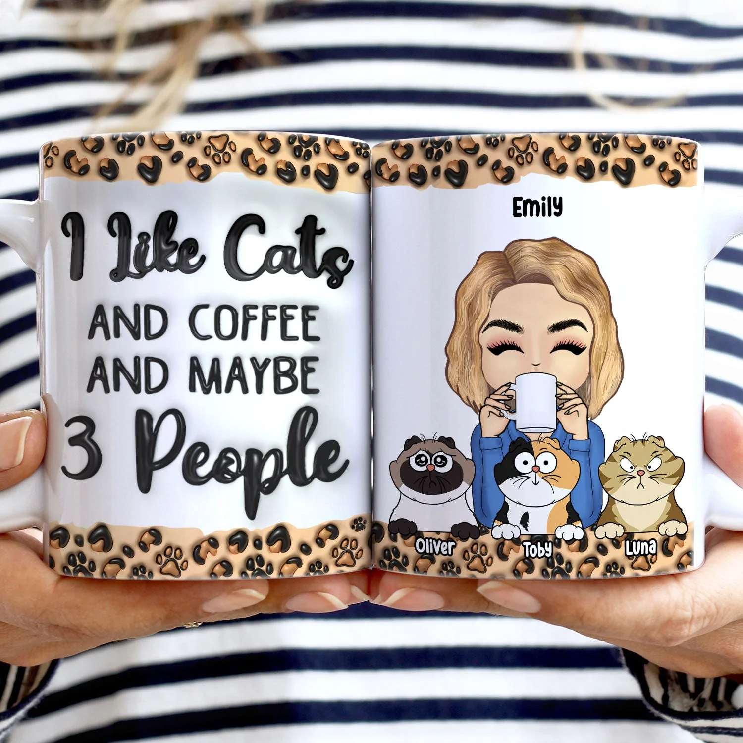 I Like Cats - Gift For Cat Mom - 3D Inflated Effect Printed Mug, Personalized White Edge-to-Edge Mug - Image 2