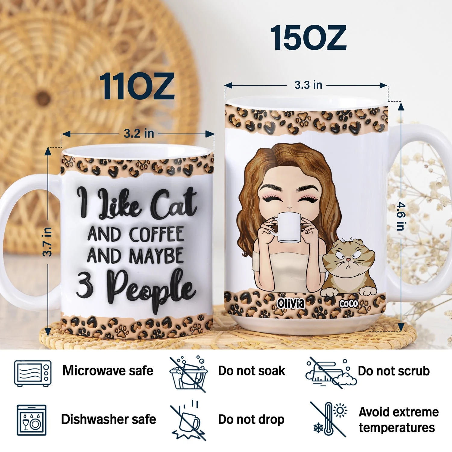 I Like Cats - Gift For Cat Mom - 3D Inflated Effect Printed Mug, Personalized White Edge-to-Edge Mug - Image 5