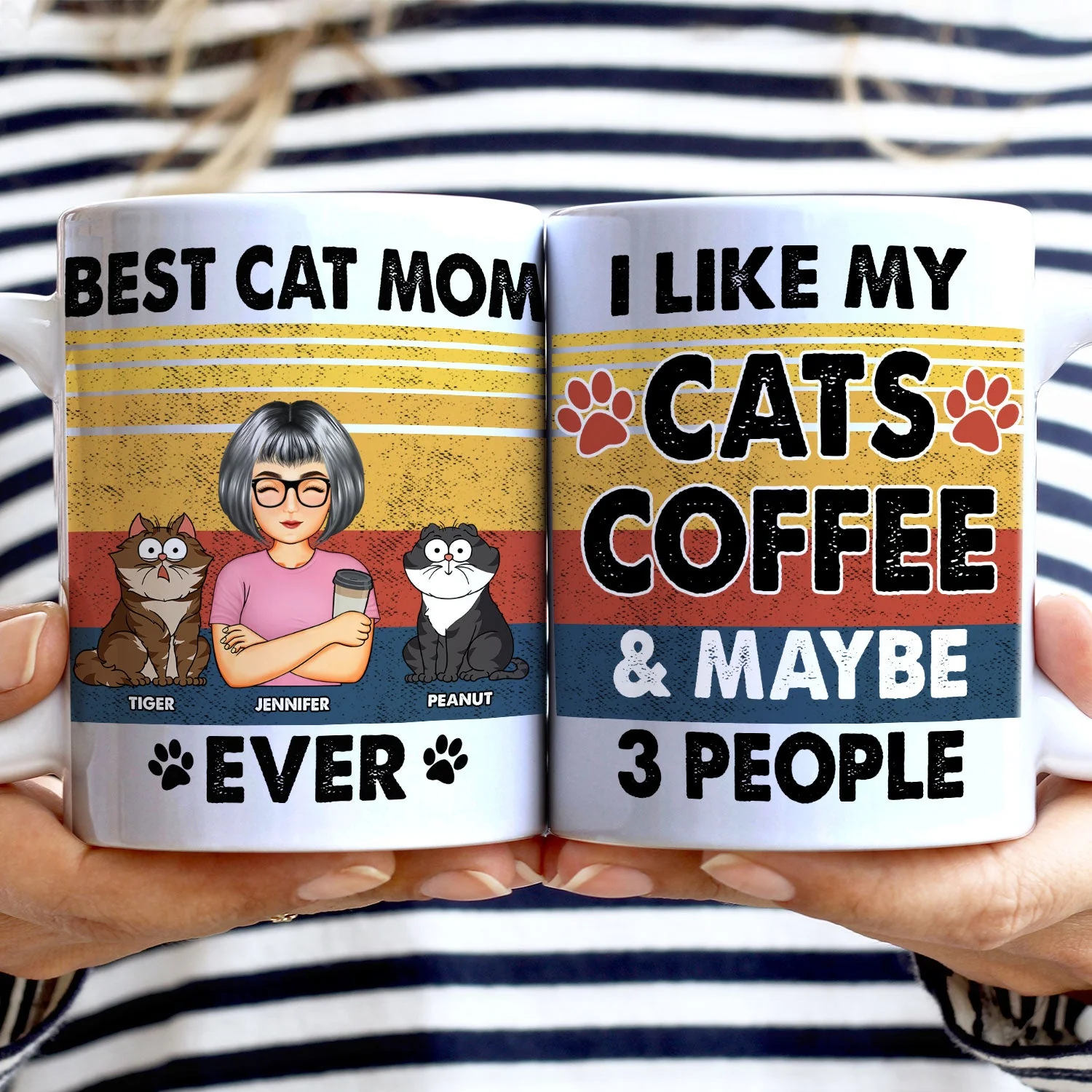 I Like My Cat & Coffee And Maybe 3 People - Gift For Cat Lovers - Personalized White Edge-to-Edge Mug - Image 2