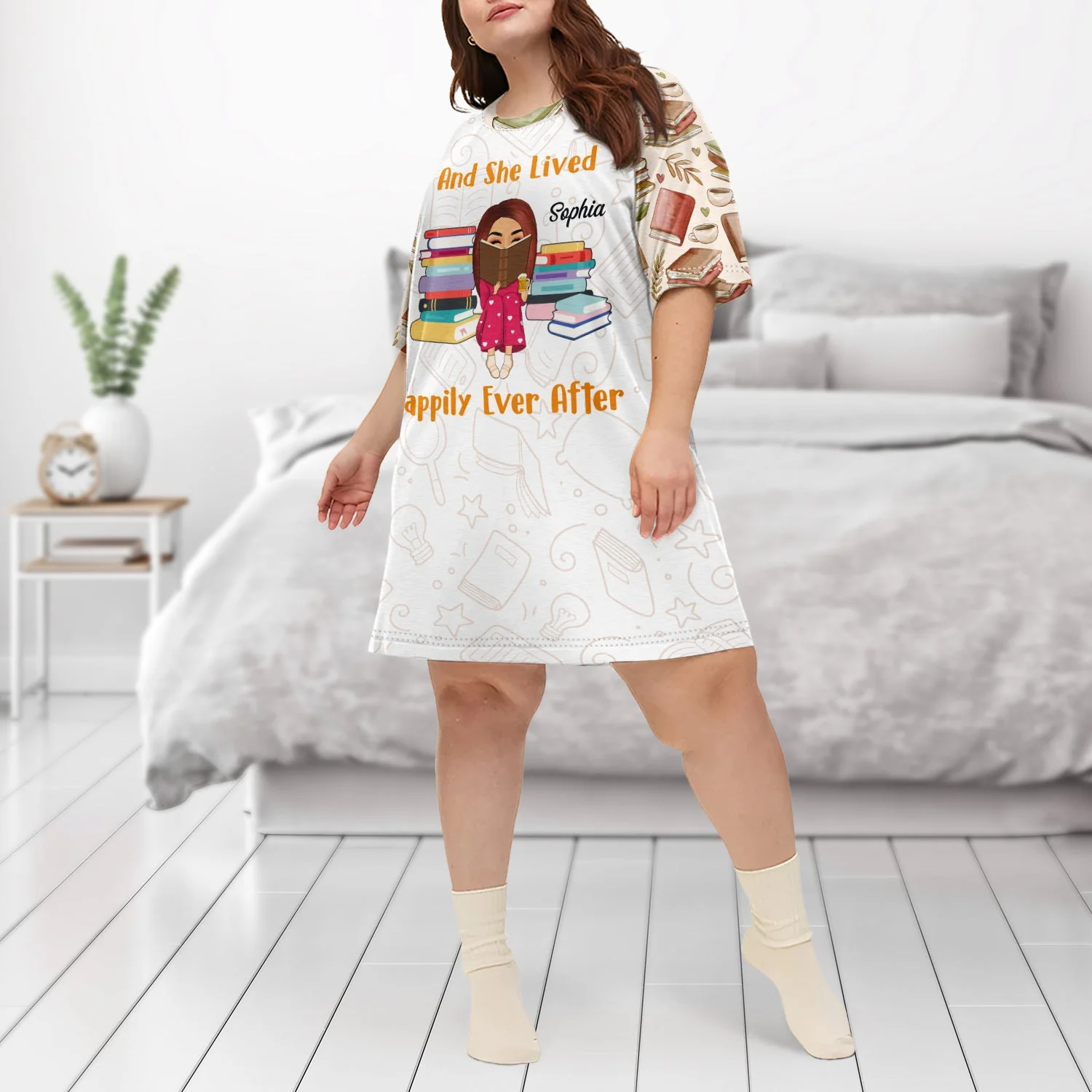 I Like To Stay In Bed And Read Books - Gift For Book Lovers, Reading Lovers - Personalized Women's Sleep Tee - Image 3