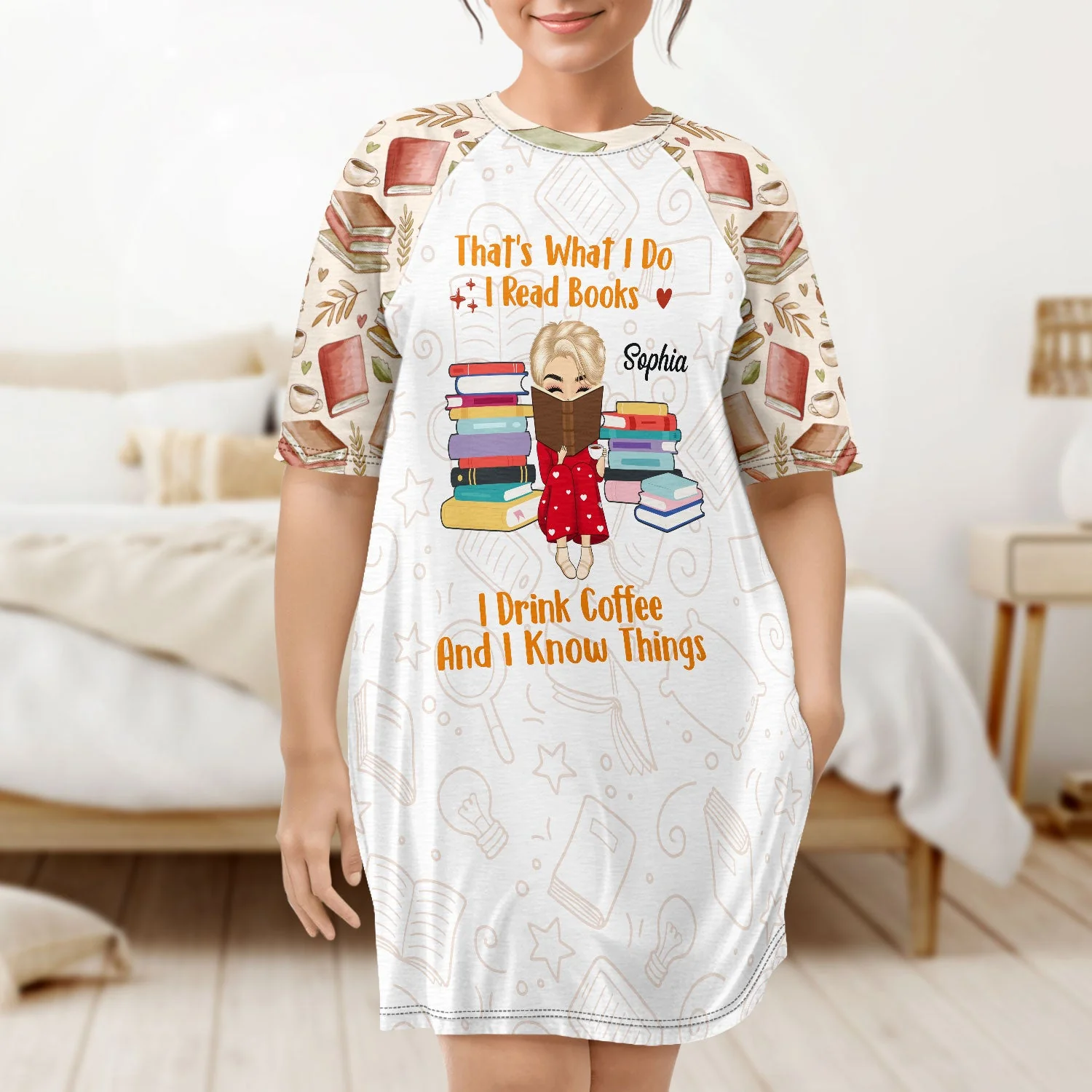 I Like To Stay In Bed And Read Books - Gift For Book Lovers, Reading Lovers - Personalized Women's Sleep Tee - Image 4