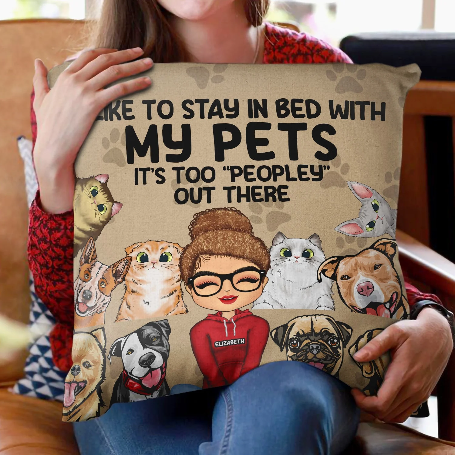I Like To Stay In Bed With My Dogs Cats - Home Decor, Birthday, Housewarming Gift For Dog Lovers & Cat Lovers - Personalized Custom Pillow - Image 2