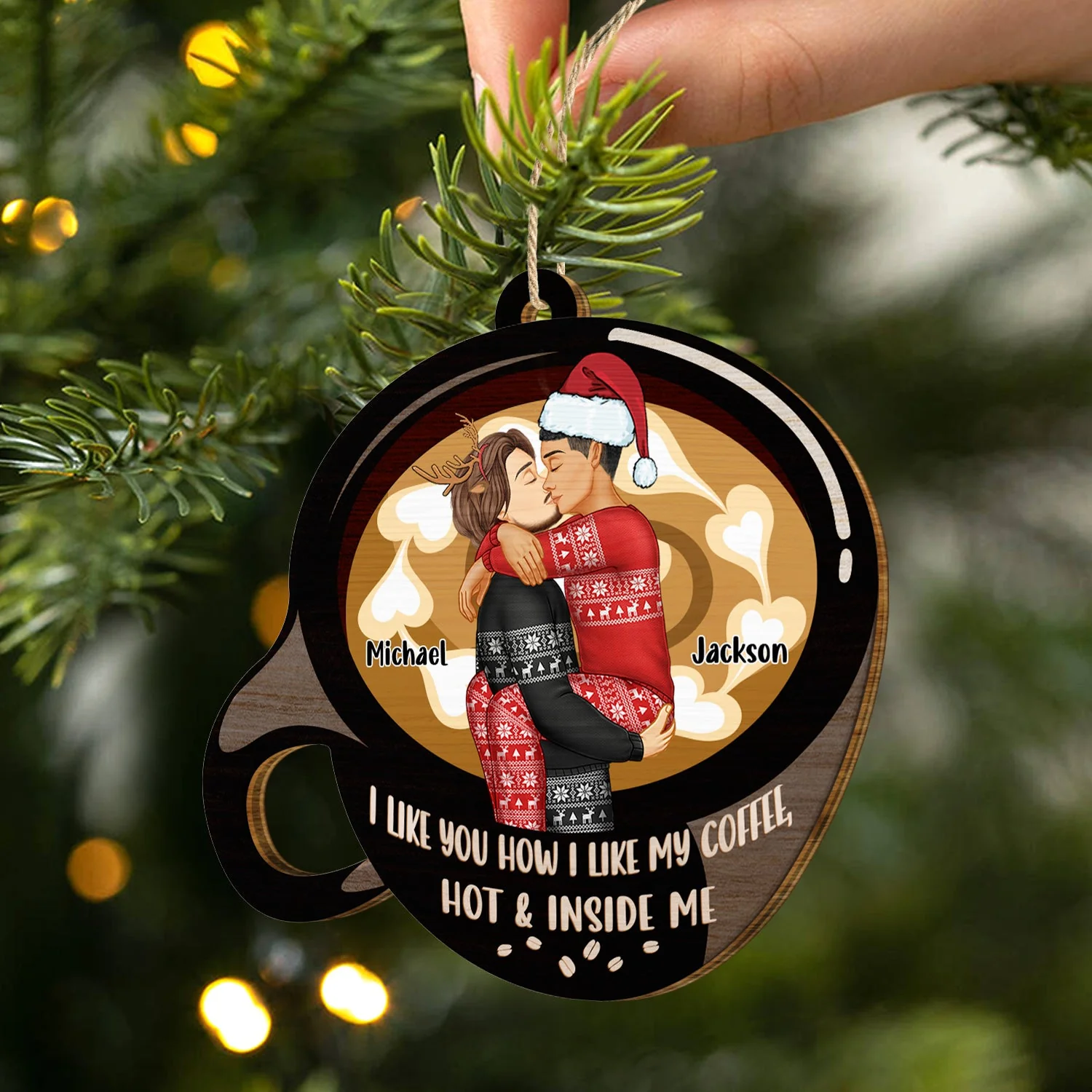 I Like You How I Like My Coffee Latte Art - Christmas Gift For Spouse, Husband, Wife, Boyfriend, Girlfriend - Personalized Custom Shaped Wooden Ornament - Image 2
