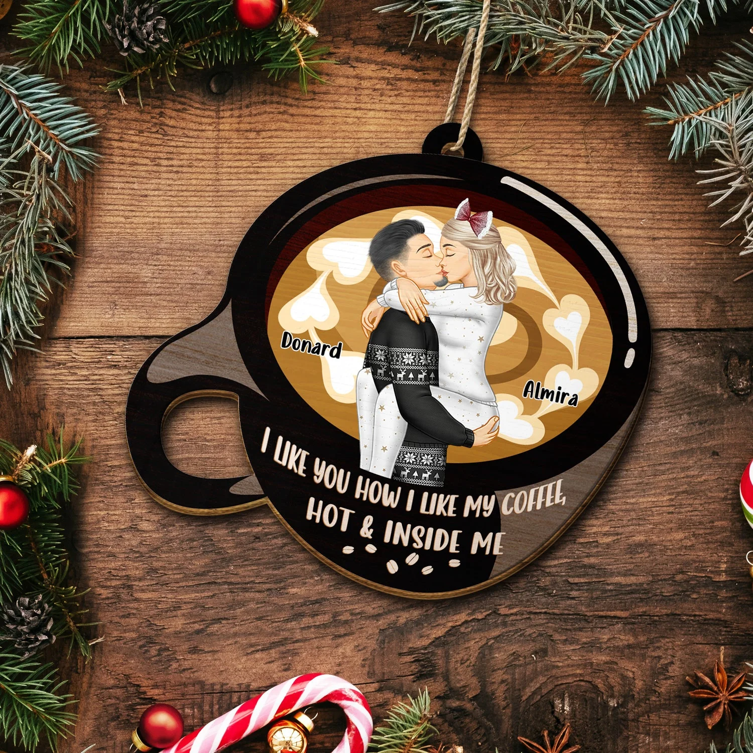I Like You How I Like My Coffee Latte Art - Christmas Gift For Spouse, Husband, Wife, Boyfriend, Girlfriend - Personalized Custom Shaped Wooden Ornament - Image 5