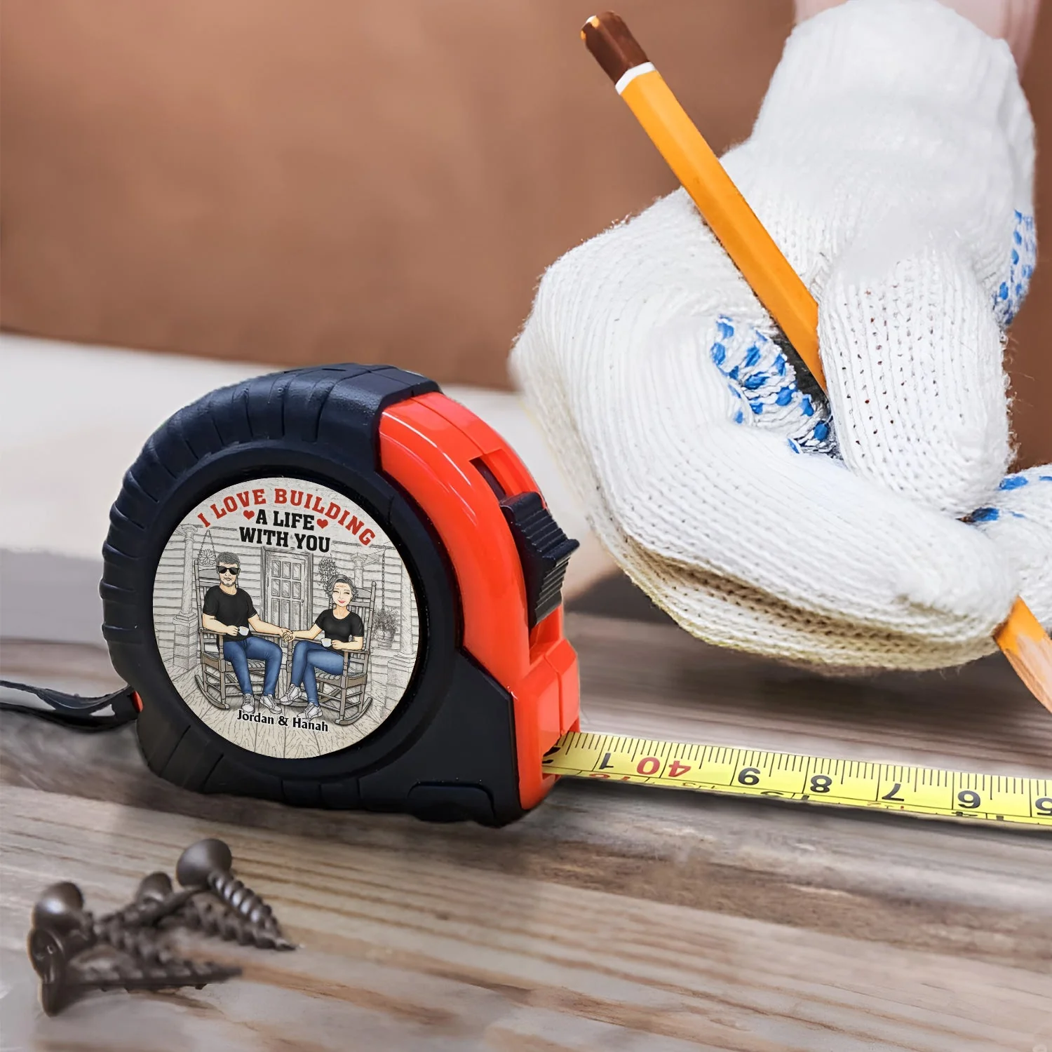 I Love Building A Life With You - Gift For Couples, Husband, Boyfriend - Personalized Tape Measure - Image 4