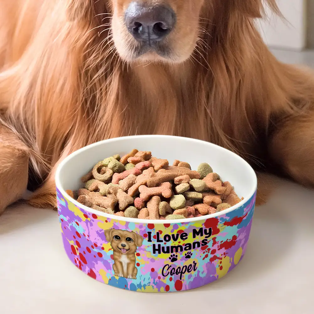 I Love My Humans - Personalized Pet Bowl - Image 2