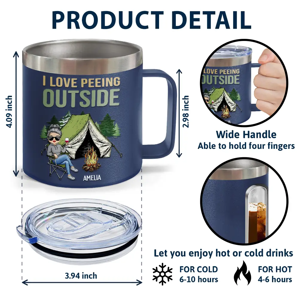 I Love Peeing Outside Camping - Personalized 14oz Stainless Steel Tumbler With Handle - Image 4