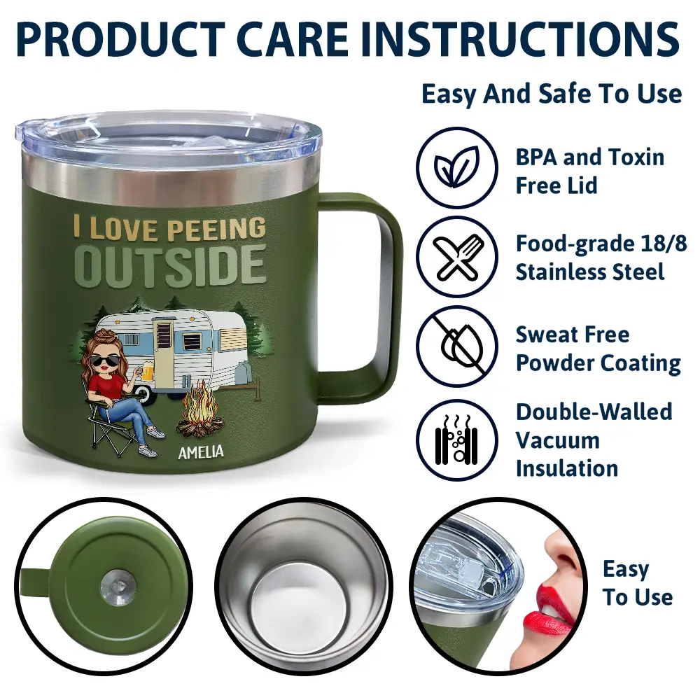 I Love Peeing Outside Camping - Personalized 14oz Stainless Steel Tumbler With Handle - Image 6