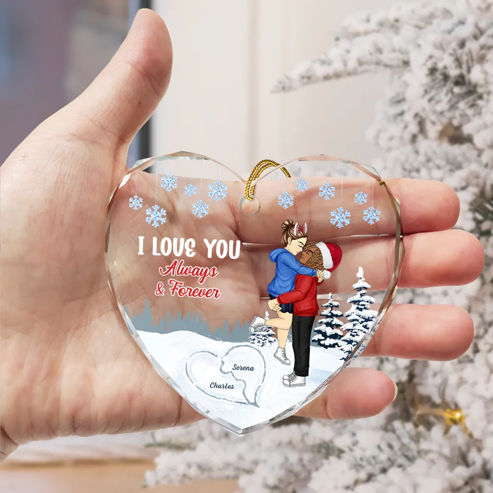 I Love You Always & Forever - Personalized Heart Shaped Glass Ornament - Image 3