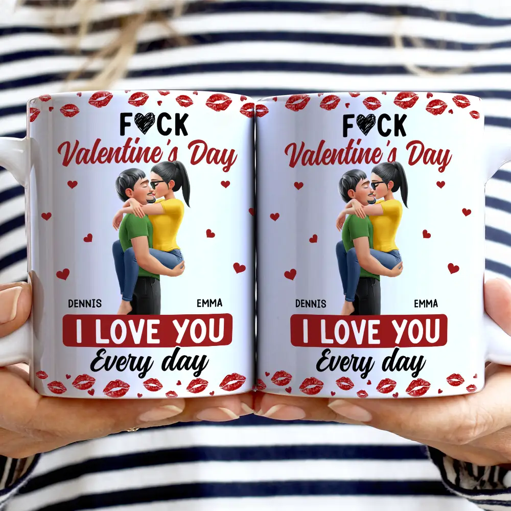 I Love You Every Day Kissing Couple - Personalized White Edge-to-Edge Mug - Image 2
