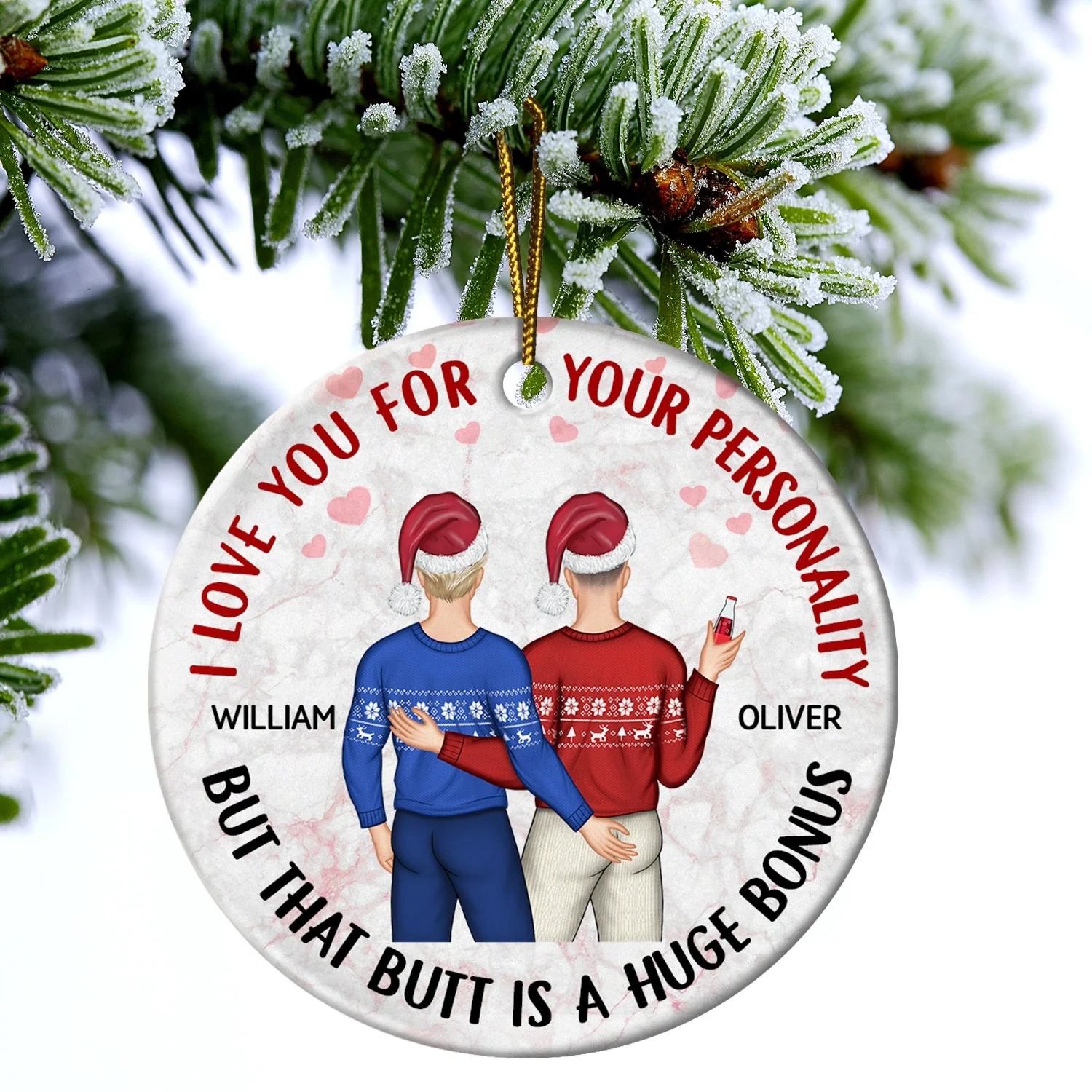 I Love You For Your Personality - Anniversary, Christmas Gifts For Couples, Husband, Wife - Personalized Circle Ceramic Ornament - Image 4