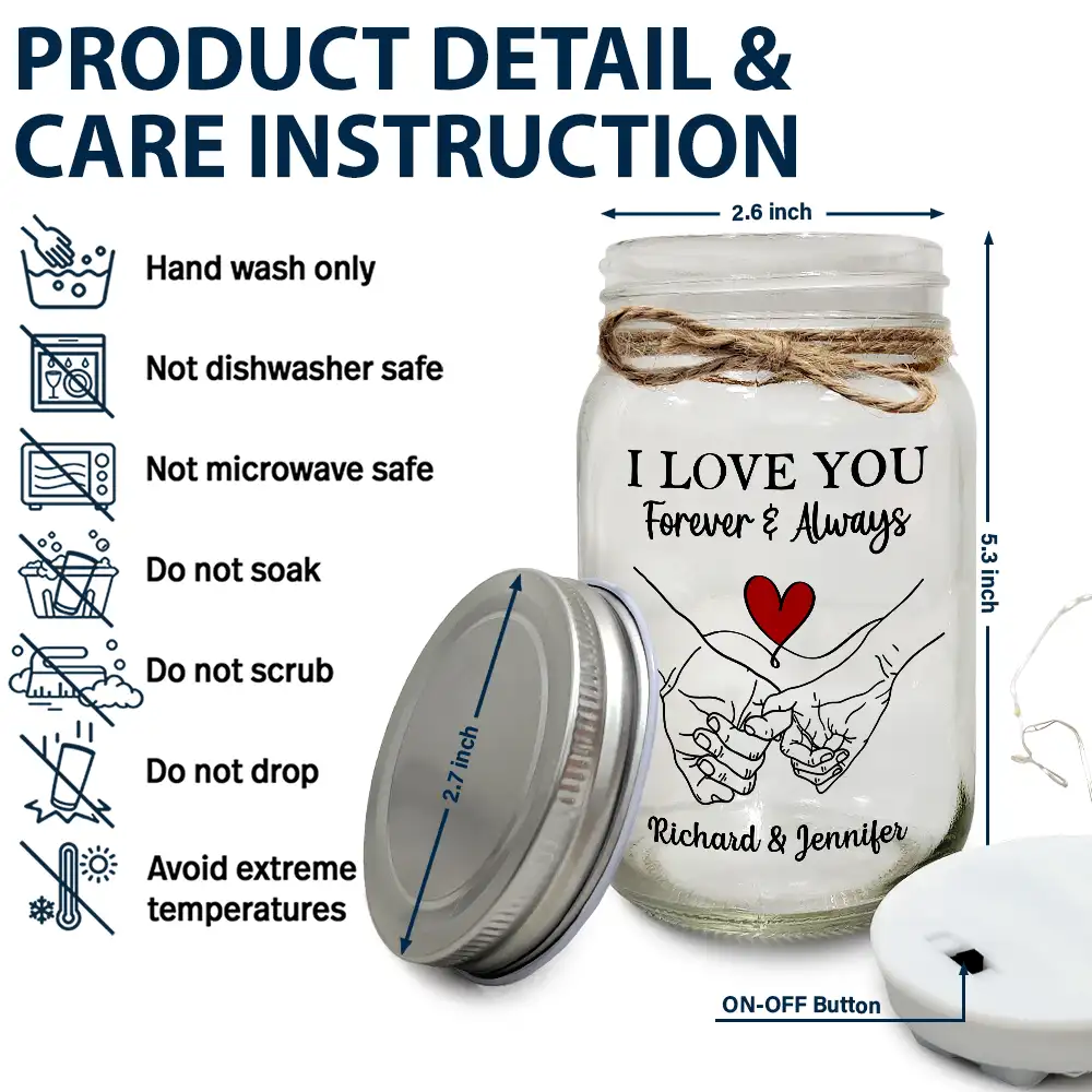 I Love You Forever & Always - Personalized Mason Jar Light - Image 6
