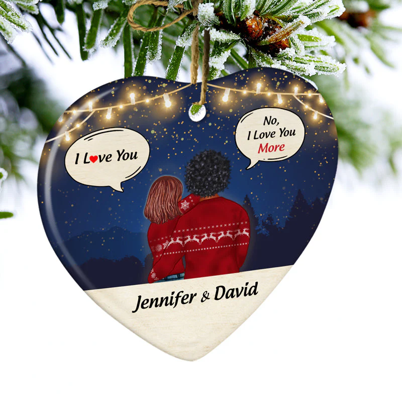 I Love You I'm Yours - Christmas Gift For Couple - Personalized Custom Heart Ceramic Ornament - Image 3