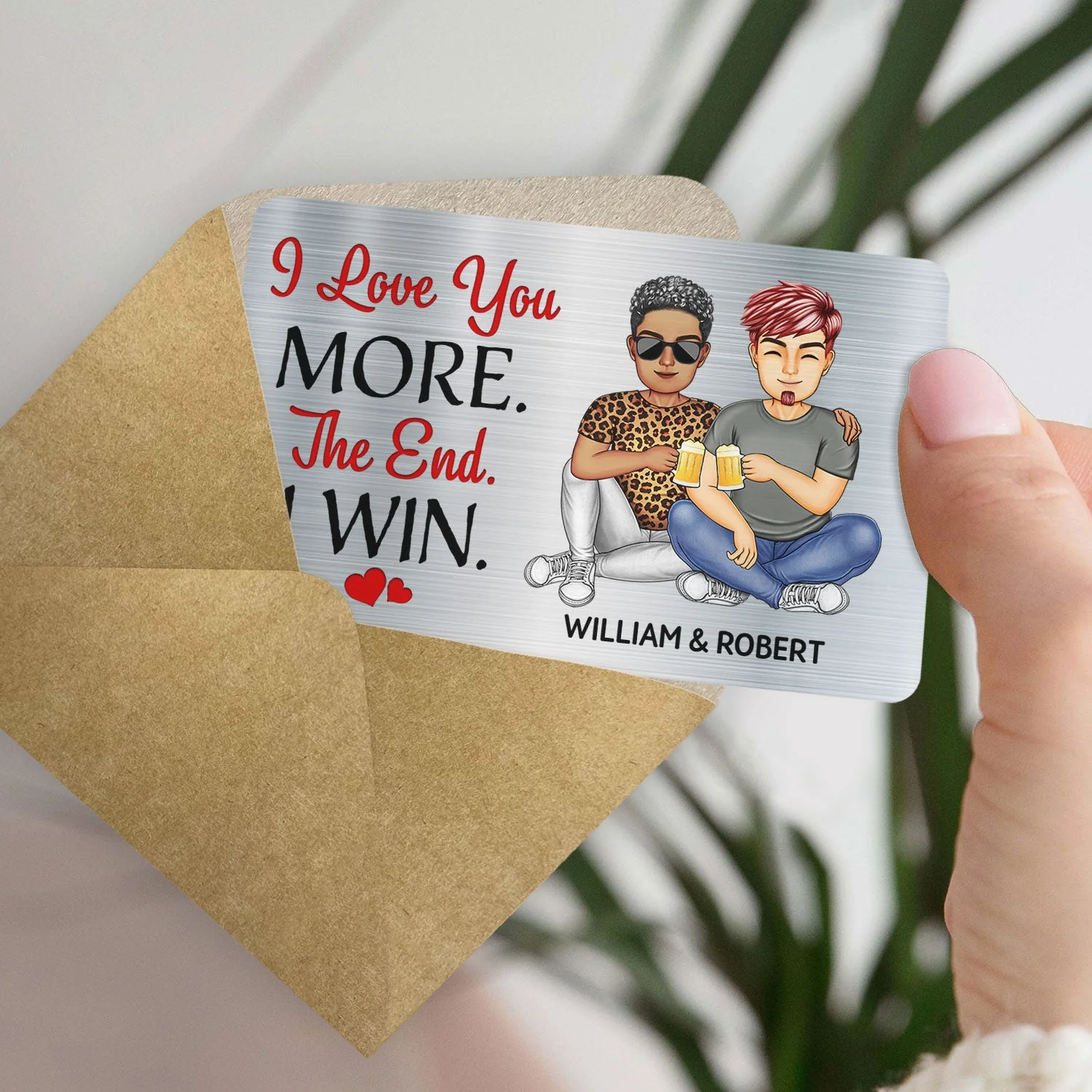 I Love You More - Gift For Couples, Husband, Wife - Personalized Aluminum Wallet Card - Image 4