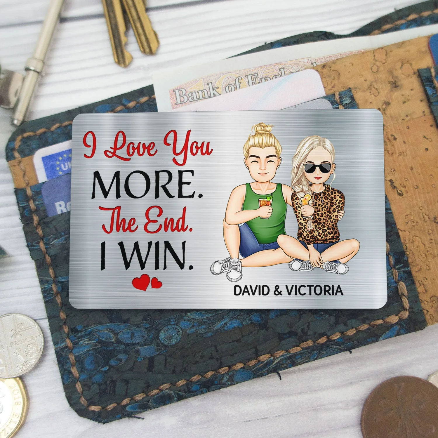 I Love You More - Gift For Couples, Husband, Wife - Personalized Aluminum Wallet Card - Image 5