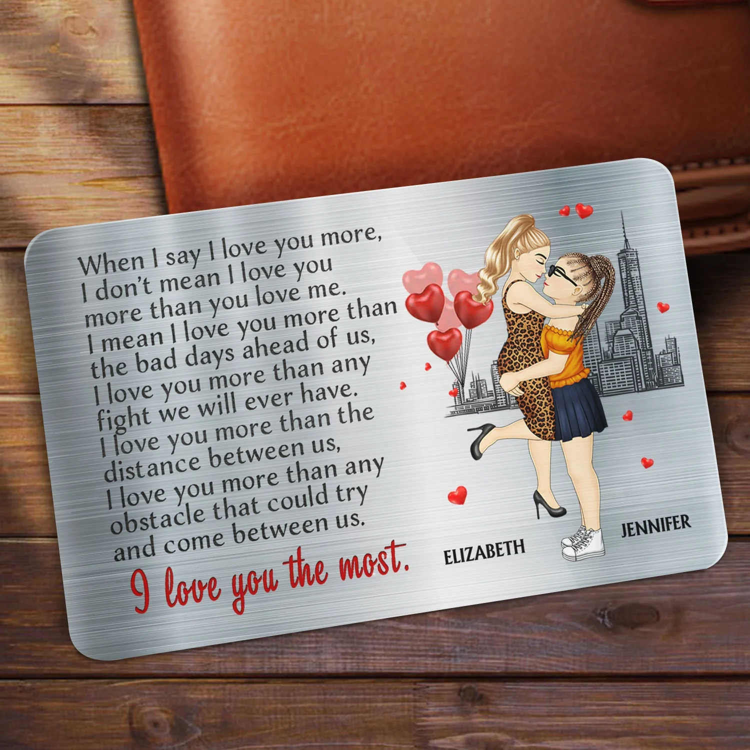 I Love You The Most Cartoon - Gift For Couples, Husband, Wife - Personalized Aluminum Wallet Card - Image 2