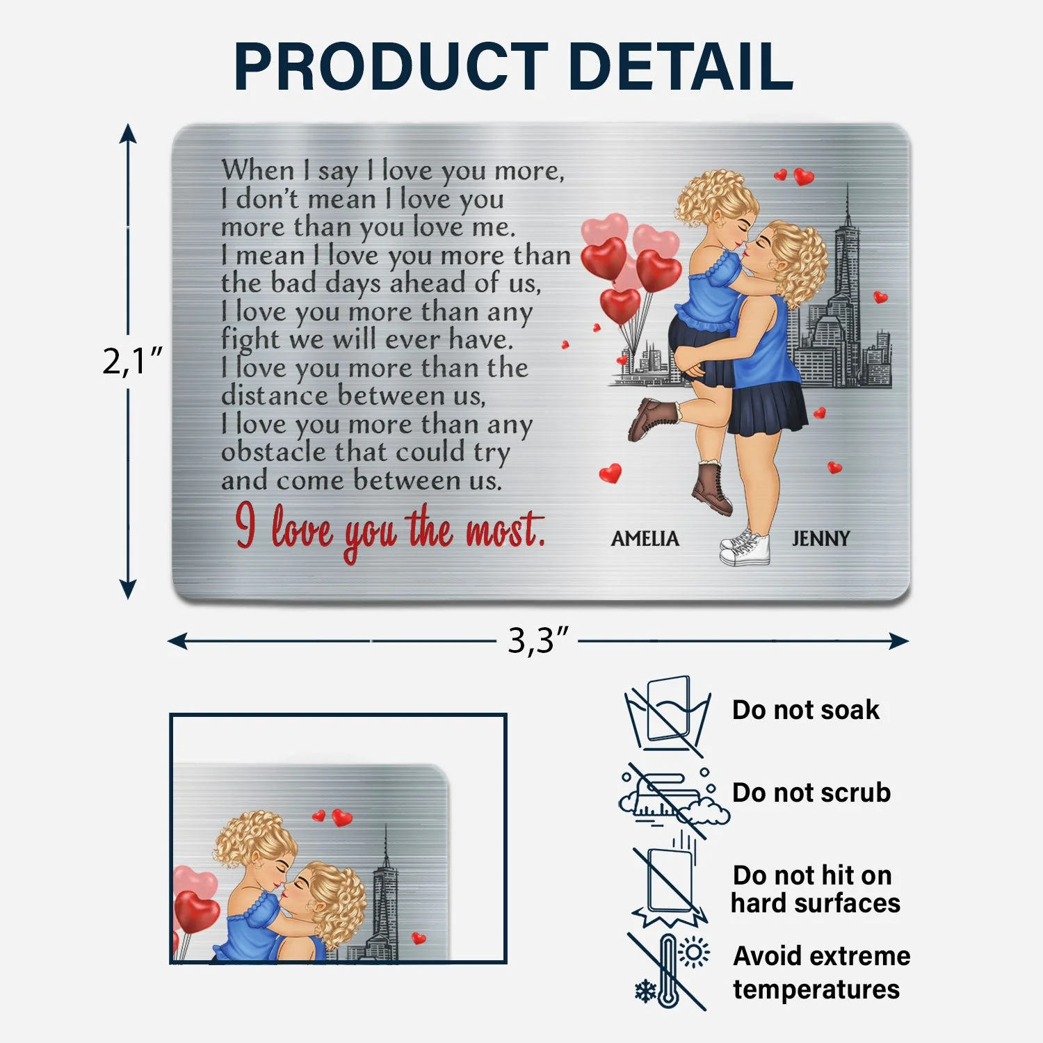 I Love You The Most Cartoon - Gift For Couples, Husband, Wife - Personalized Aluminum Wallet Card - Image 6