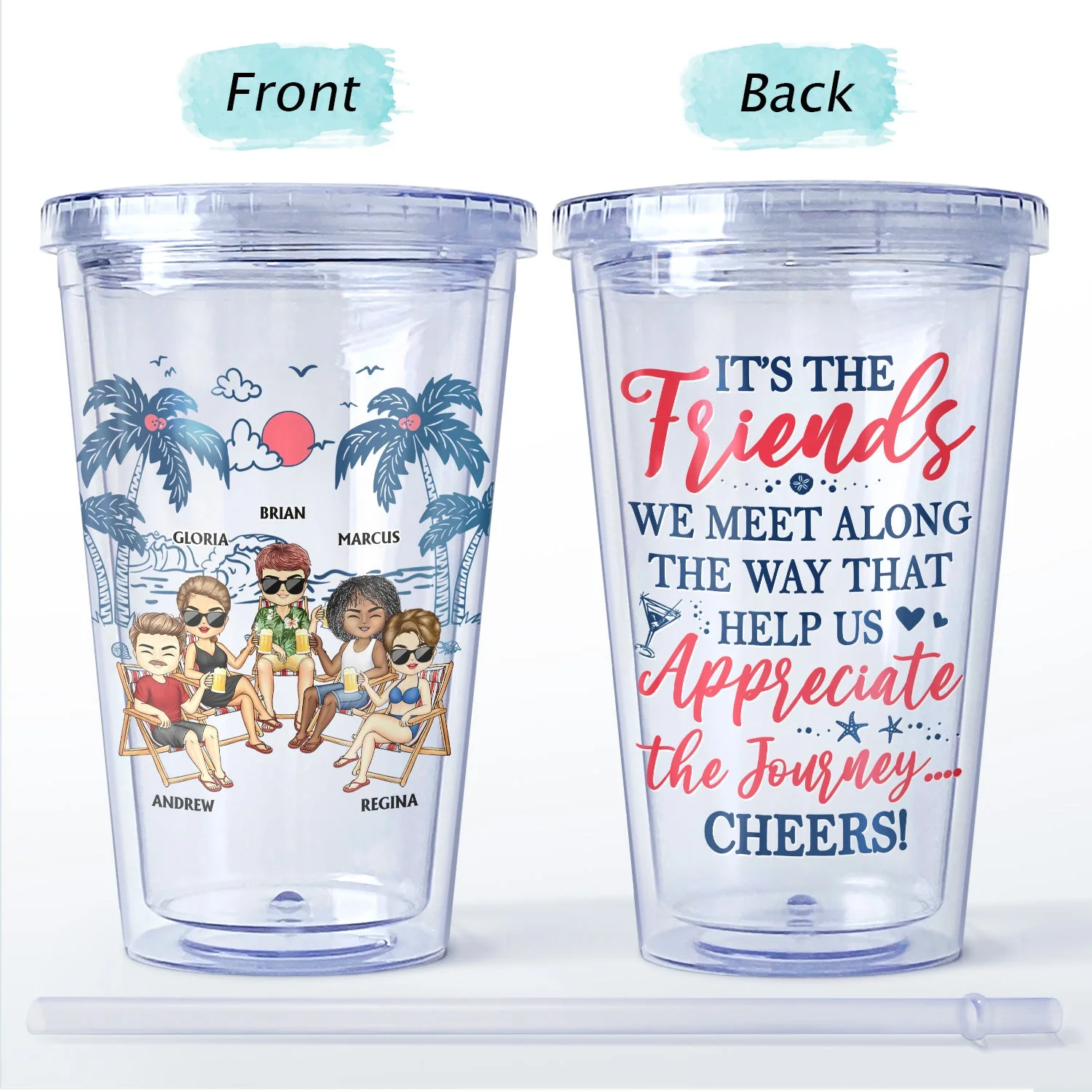 I Love You To The Beach And Back Best Friends - Bestie BFF Gift - Personalized Acrylic Insulated Tumbler With Straw - Image 4