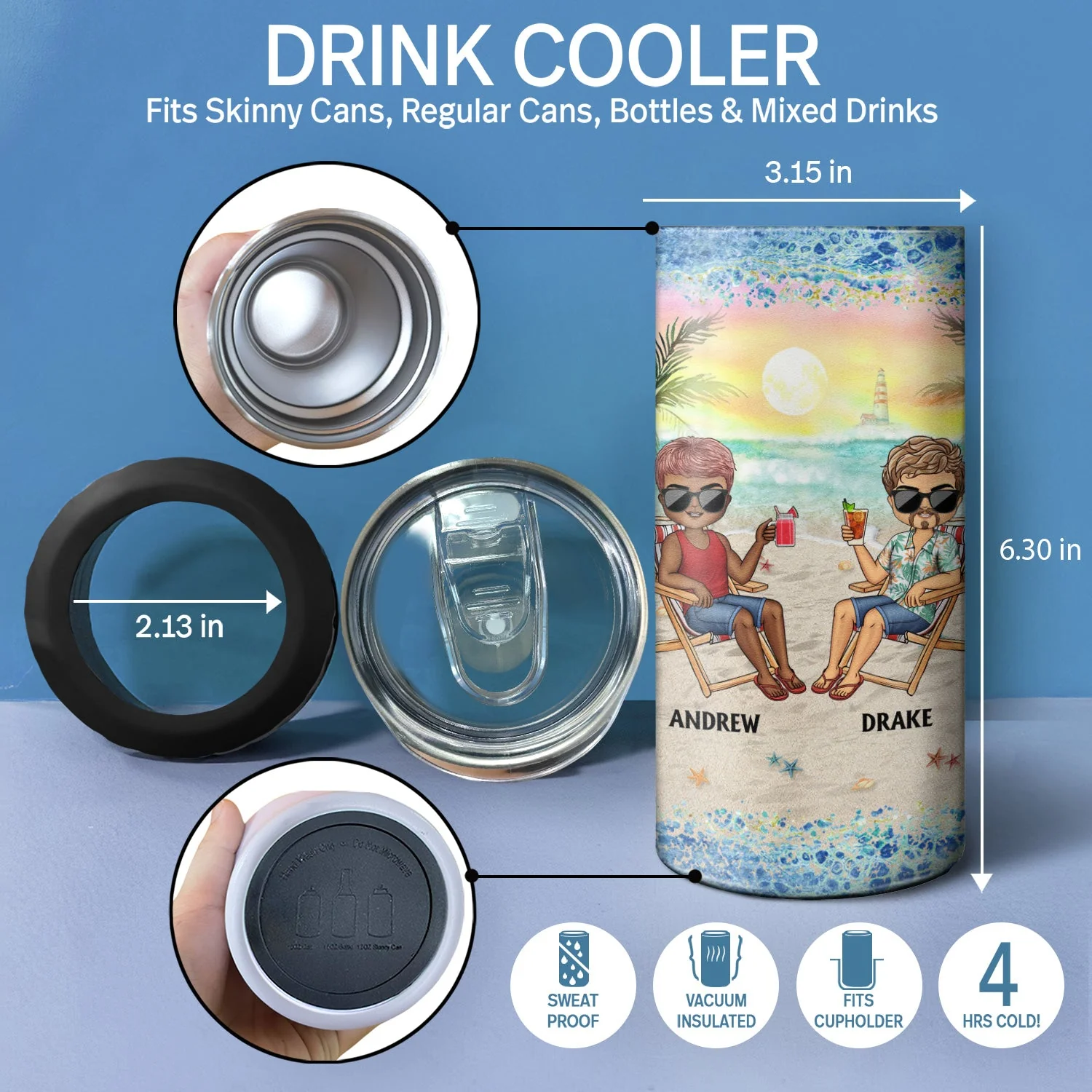 I Love You To The Beach And Back Best Friends - Bestie BFF Gift - Personalized Custom 4 In 1 Can Cooler Tumbler - Image 4