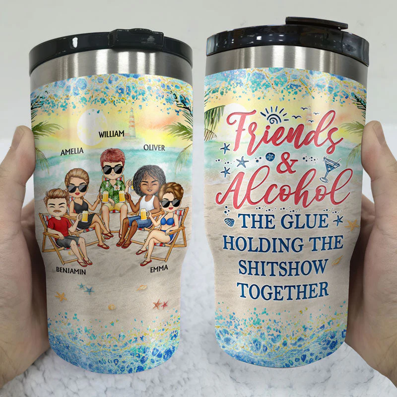 I Love You To The Beach And Back Best Friends - Bestie BFF Gift - Personalized Custom Triple 3 In 1 Can Cooler - Image 3