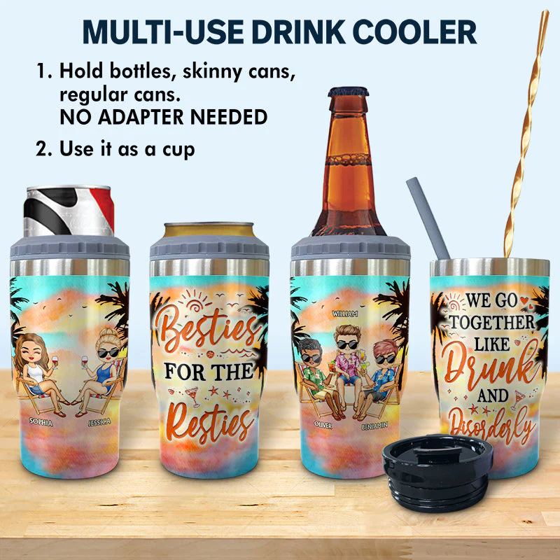 I Love You To The Beach And Back Best Watercolor Beach Best Friends - Bestie BFF Gift - Personalized Custom Triple 3 In 1 Can Cooler - Image 2