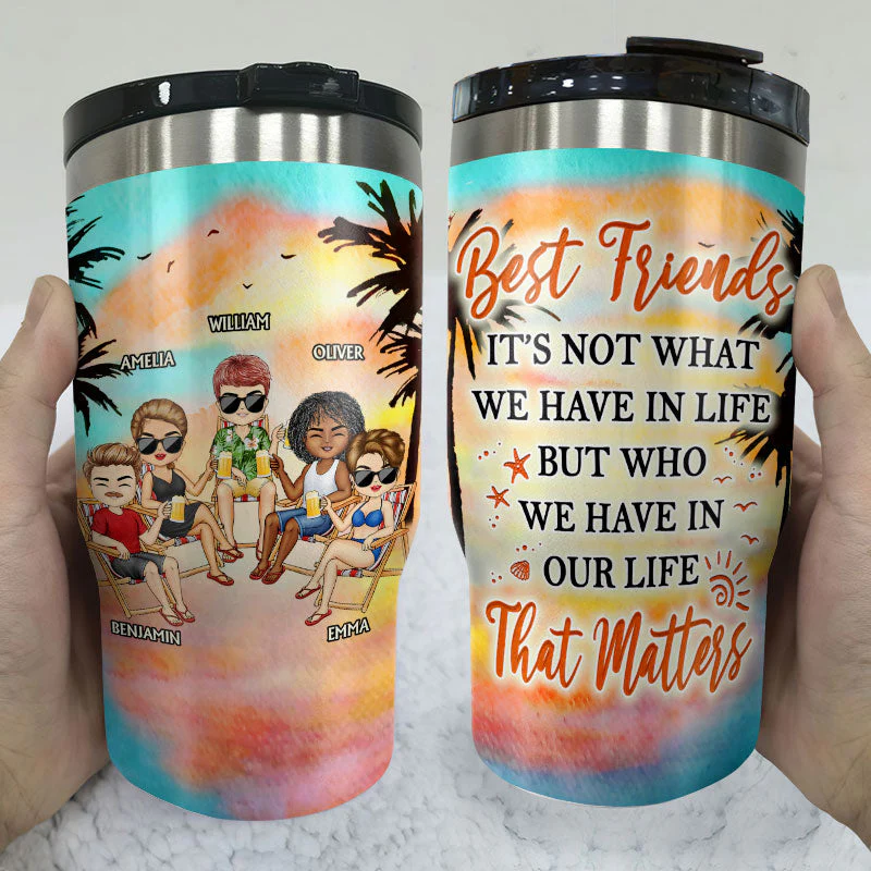 I Love You To The Beach And Back Best Watercolor Beach Best Friends - Bestie BFF Gift - Personalized Custom Triple 3 In 1 Can Cooler - Image 3