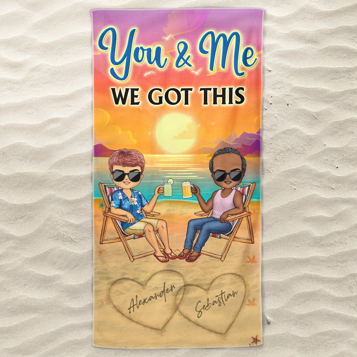 I Love You To The Beach And Back Chibi Traveling Beach Swimming Picnic Vacation - Birthday, Funny Gift For Her, Him, Couples, Family - Personalized Custom Beach Towel - Image 3