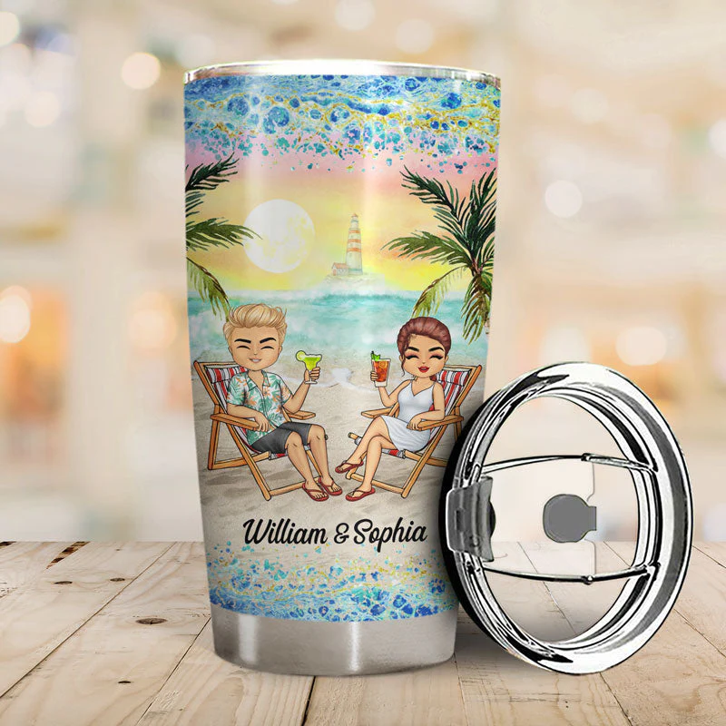 I Love You To The Beach And Back Husband Wife - Couple Gift - Personalized Custom Tumbler - Image 2