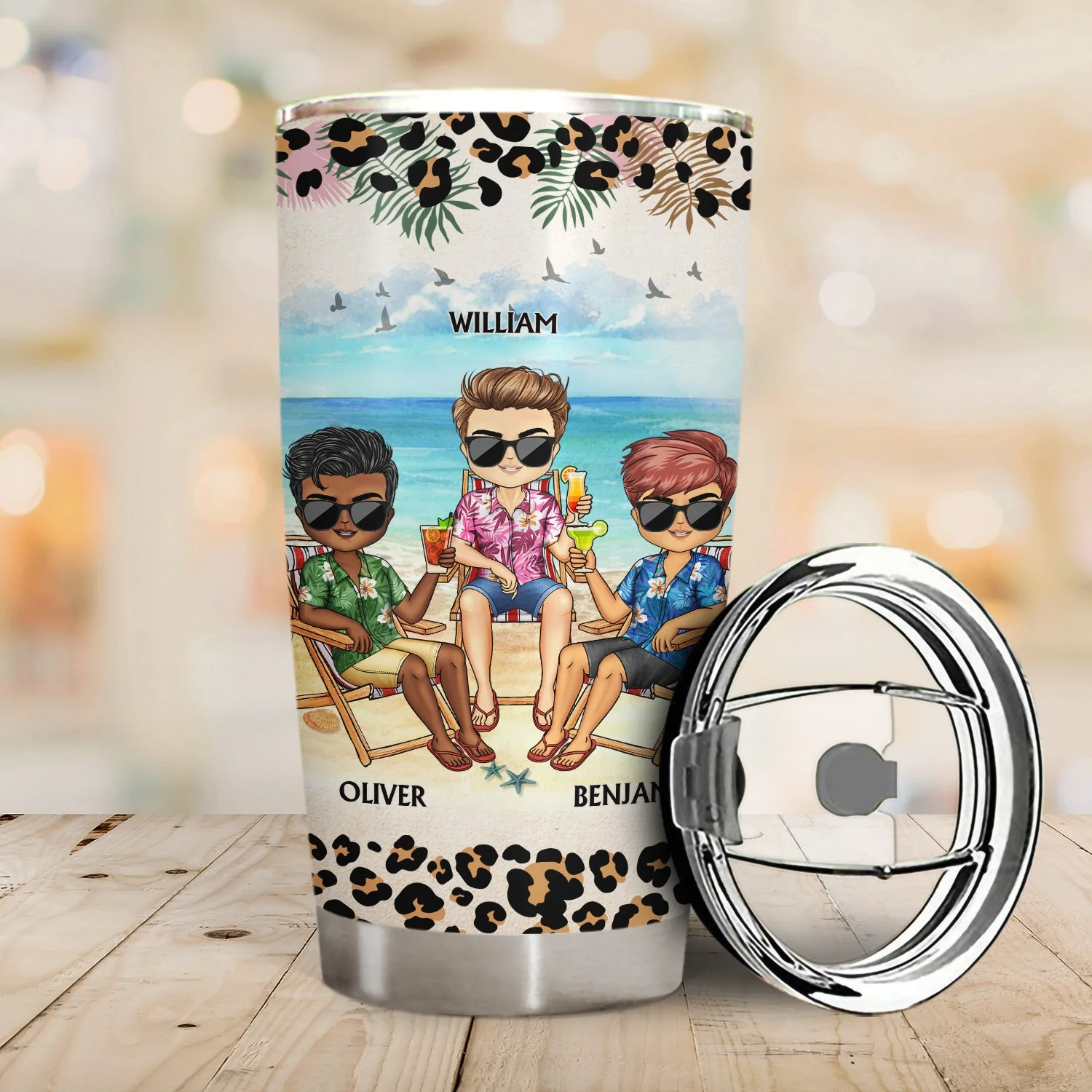 I Love You To The Beach And Back Leopard - Vacation, Traveling, Anniversary, Birthday Gift For Besties, Best Friends - Personalized Custom Tumbler - Image 2