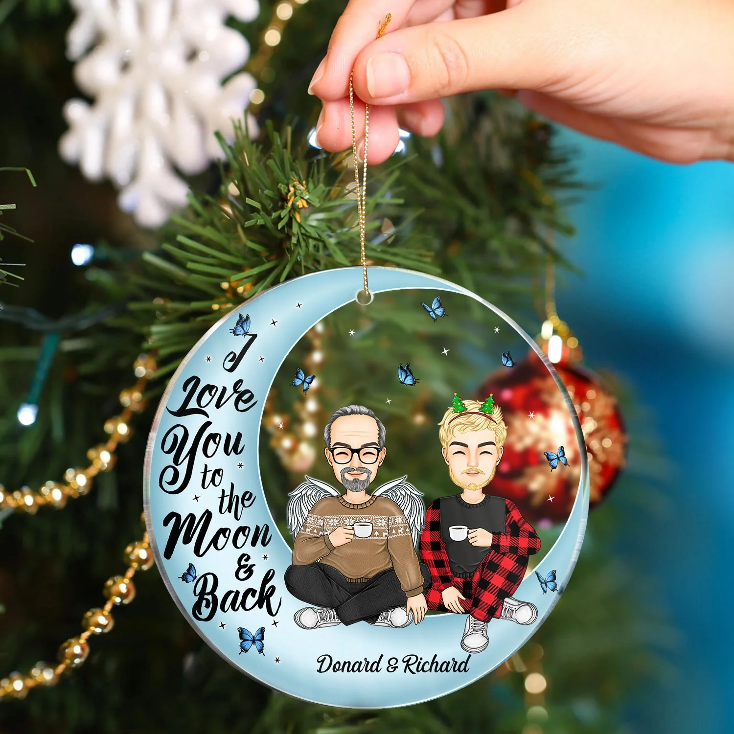 I Love You To The Moon And Back - Christmas Gift For Family, Grandparents, Parents - Personalized Circle Acrylic Ornament - Image 4