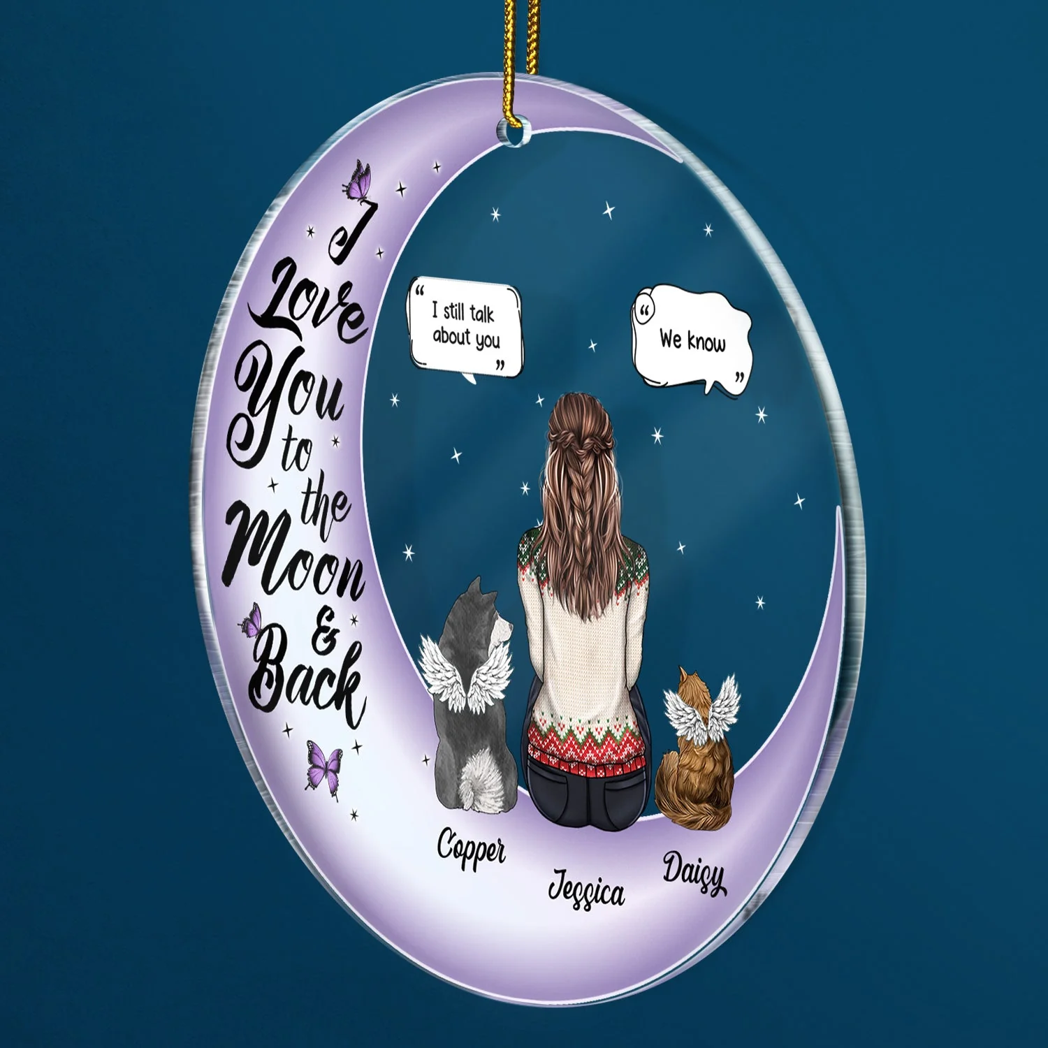 I Love You To The Moon And Back - Christmas Memorial Gift For Pet Lovers, Dog Mom, Dog Dad, Cat Mom, Cat Dad - Personalized Circle Acrylic Ornament - Image 2